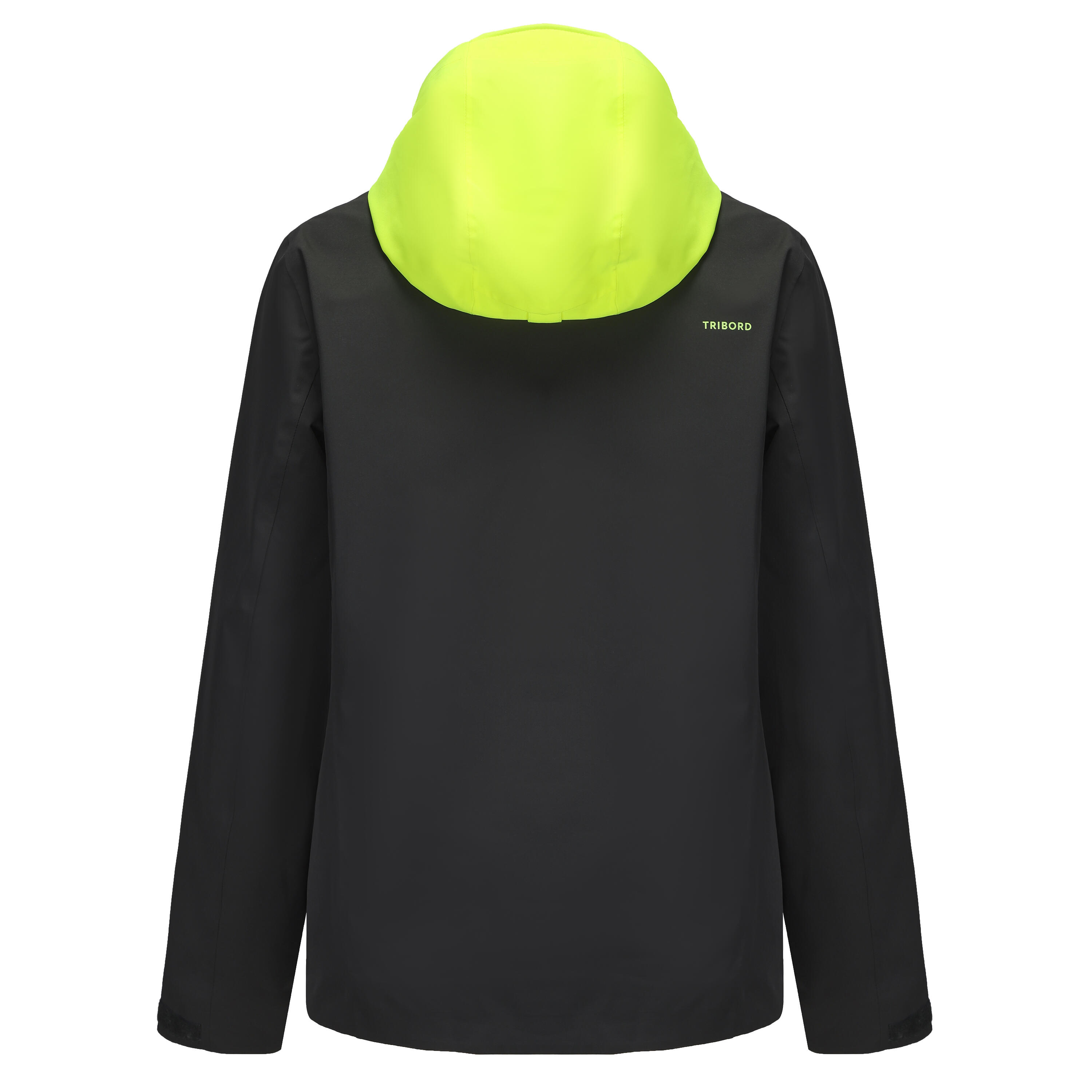 Veste imperméable coupe-vent de voile femme sailing 500 gris foncé capuche jaune 35/71
