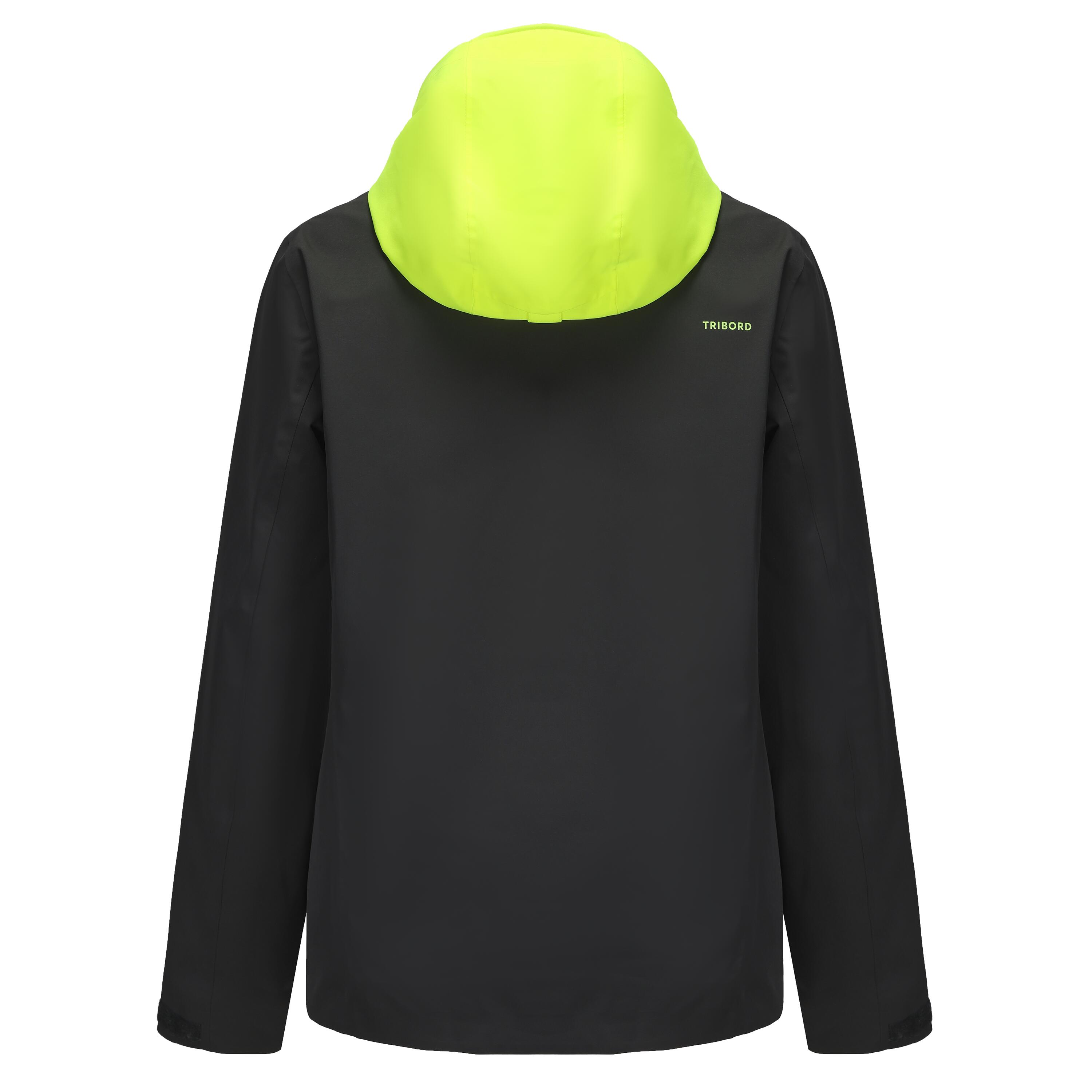 Veste imperméable coupe-vent de voile femme sailing 500 gris foncé capuche jaune 27/71