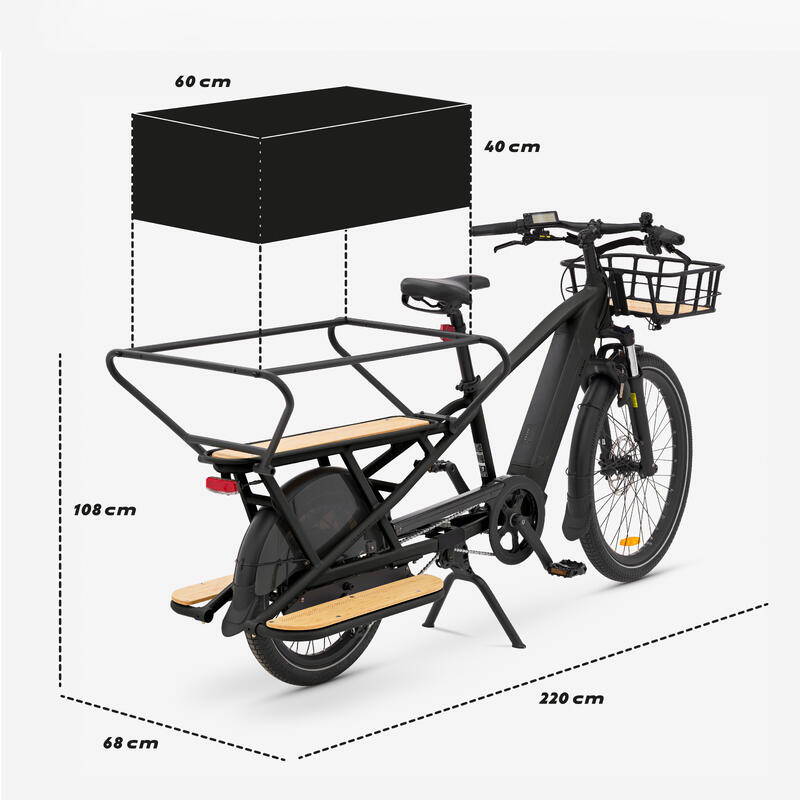 Bicicletă cargo electrică longtail încărcare spate R500E Negru