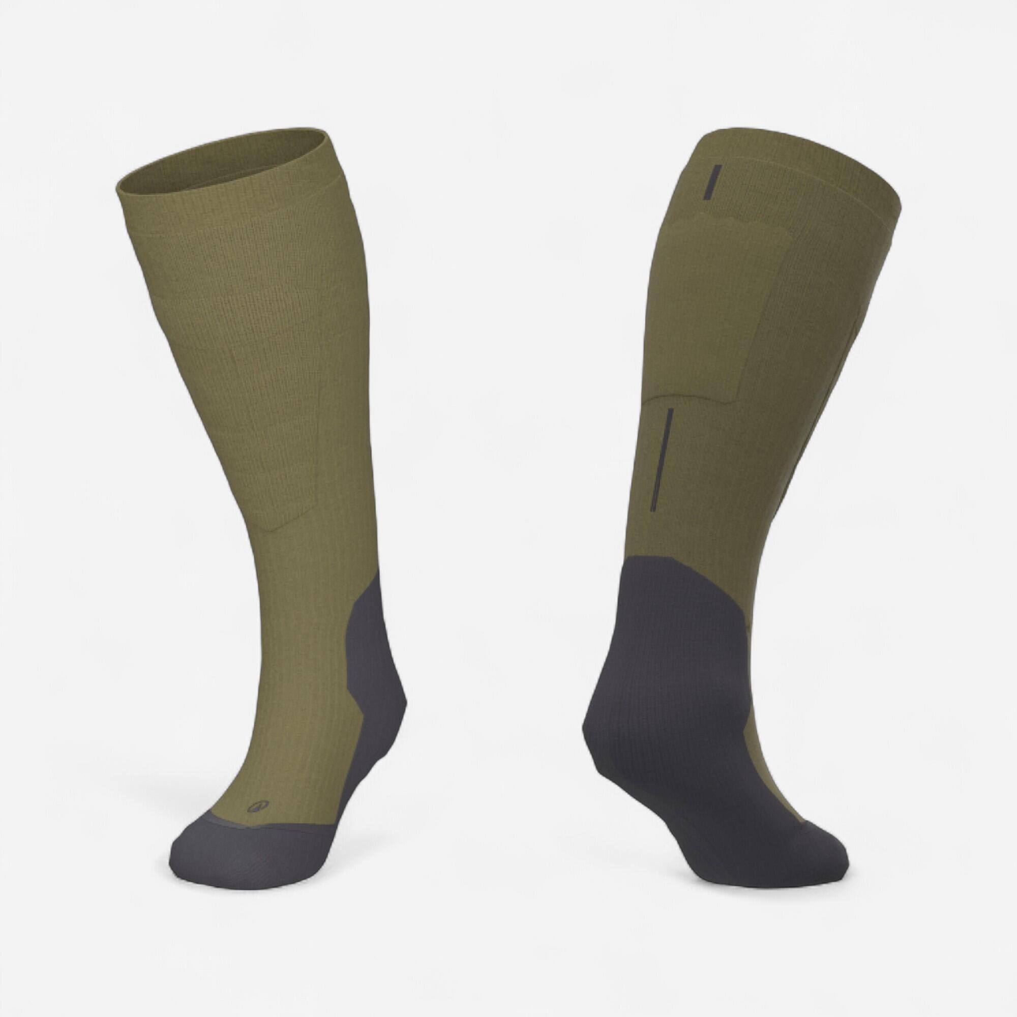 Adults’ warm and comfortable ski socks 500 - Khaki
