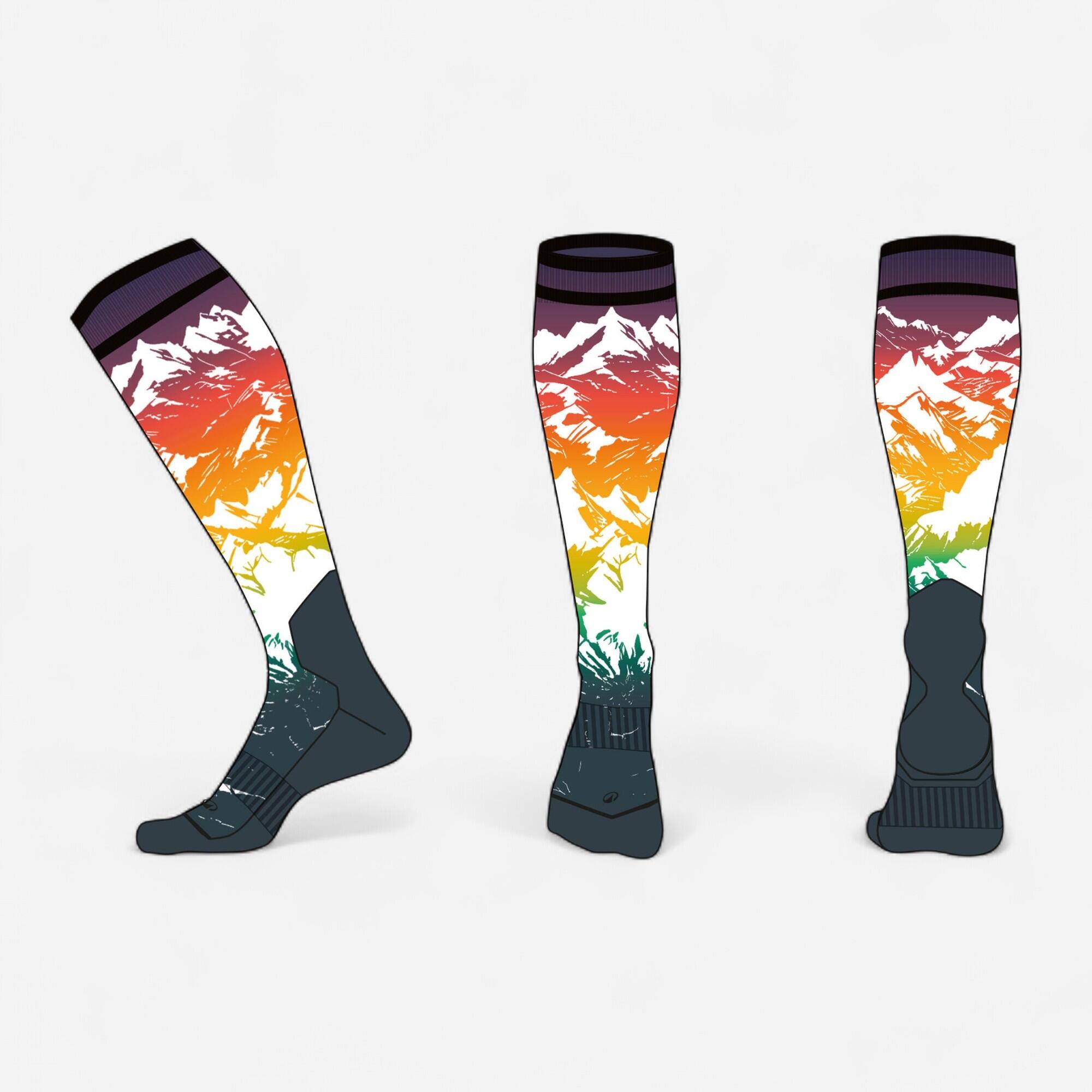 Kids’ warm ski socks, 100 - Forest pattern