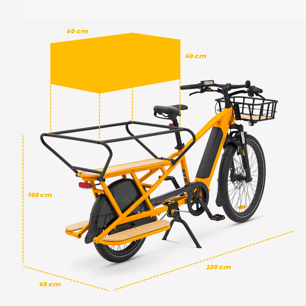 Nákladný elektrobicykel Longtail R500E so zadným nosičom žltý