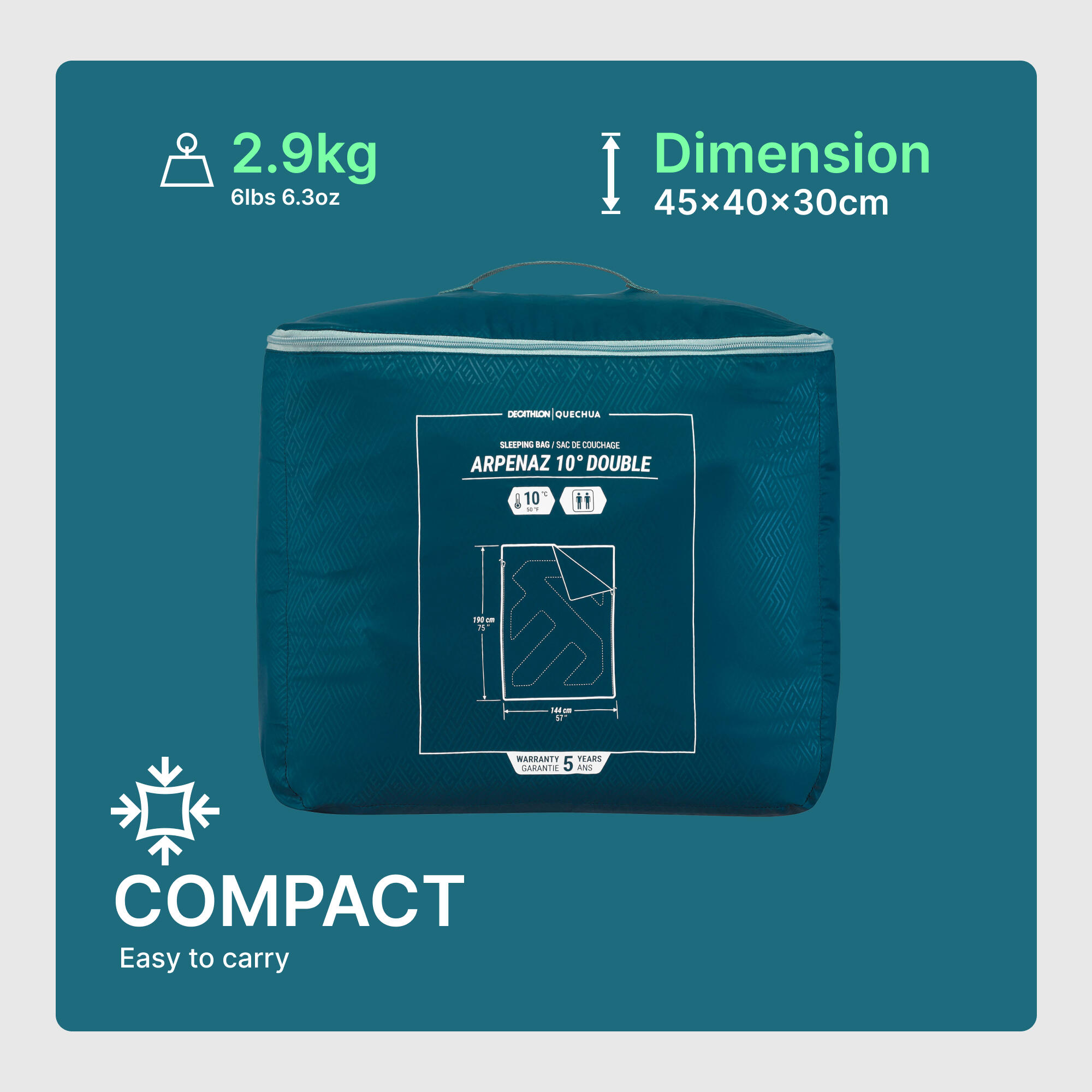 CAMPING SLEEPING BAG - ARPENAZ 10° DOUBLE - 2 PERSON