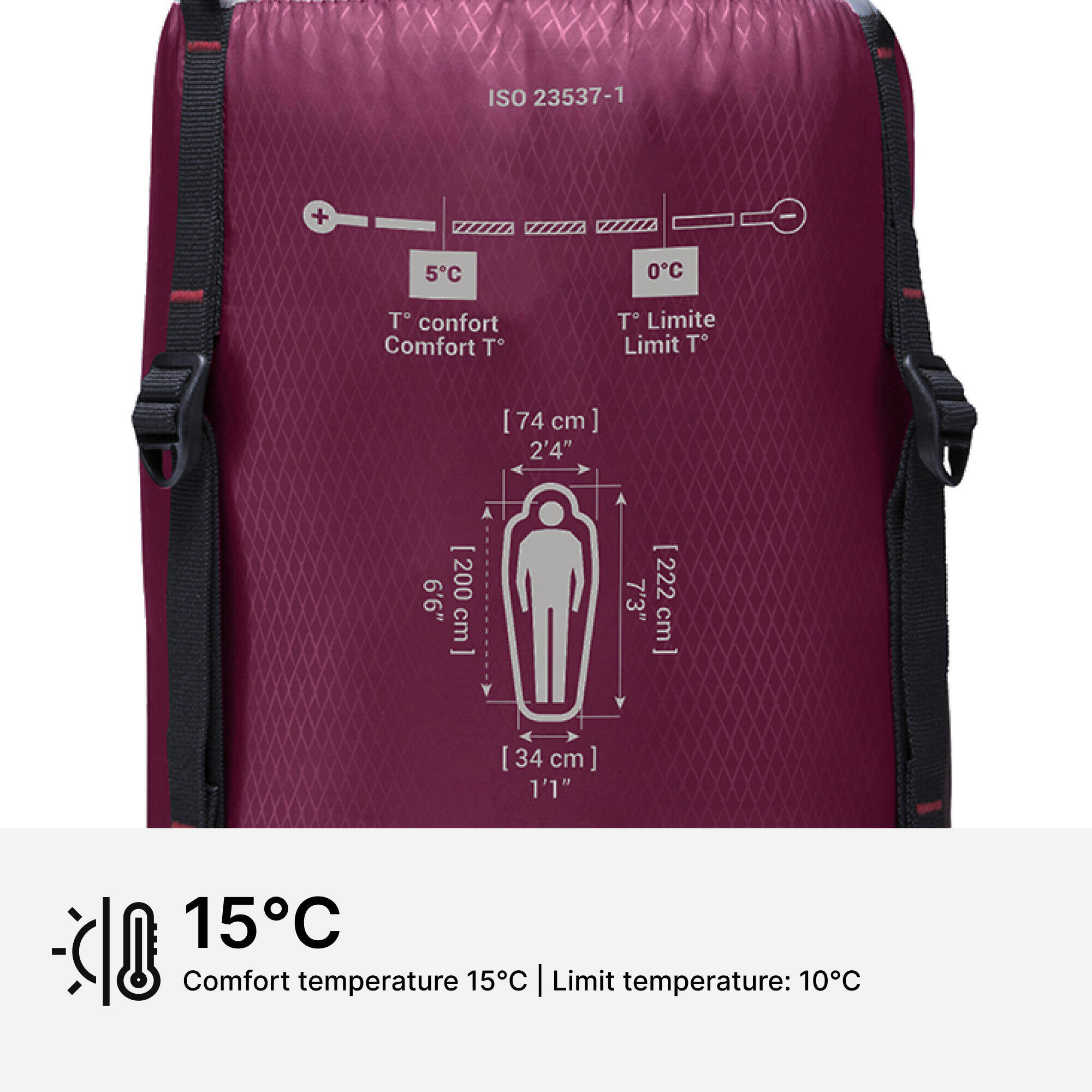 Sleeping Bag MT500 5°C  - Burgundy -  3