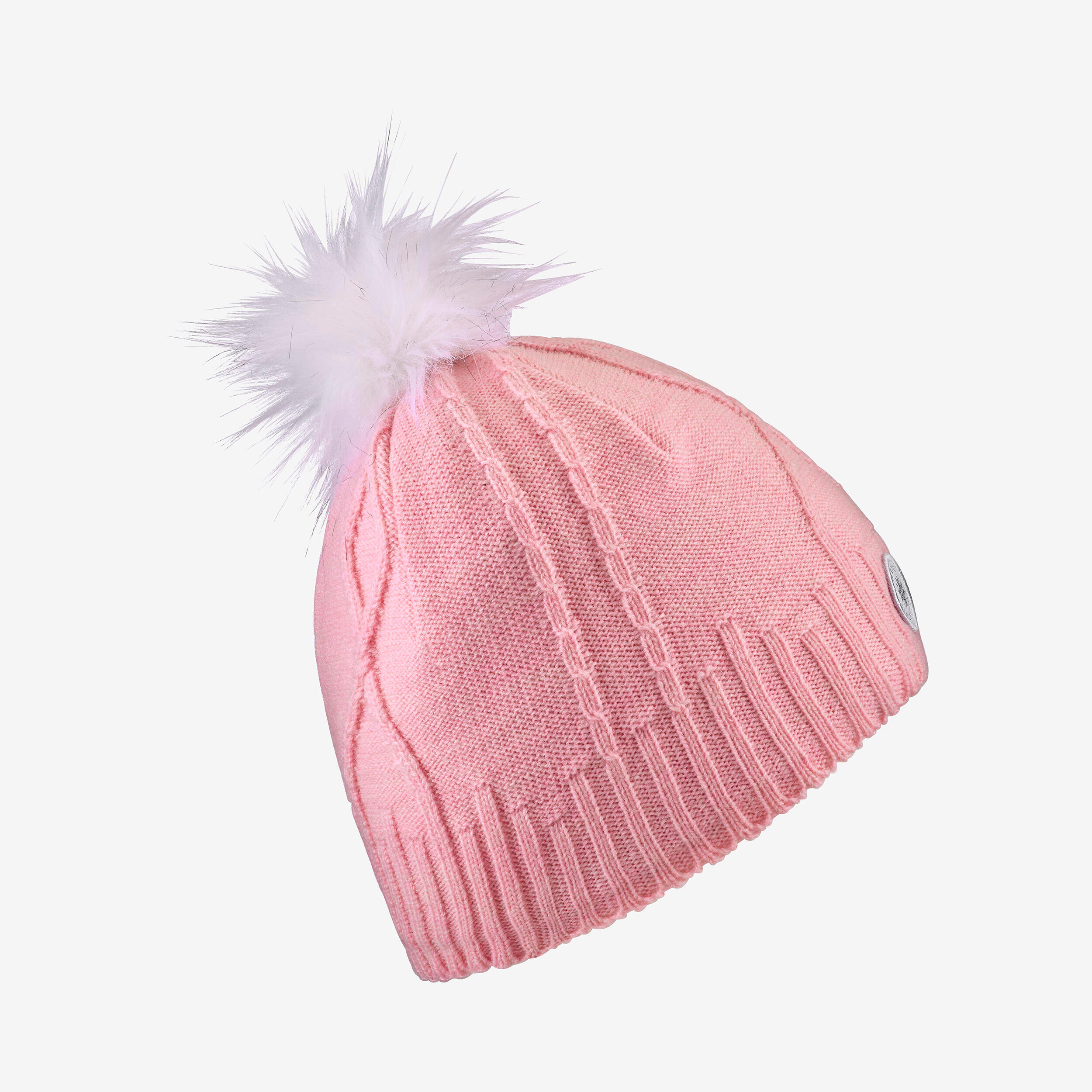 Bonnet en laine enfant, torsade fur rose 6/7
