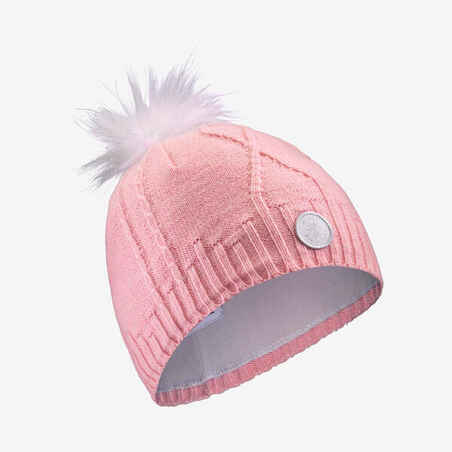 Kids’ Cable-knit Fur Wool Hat - Mauve