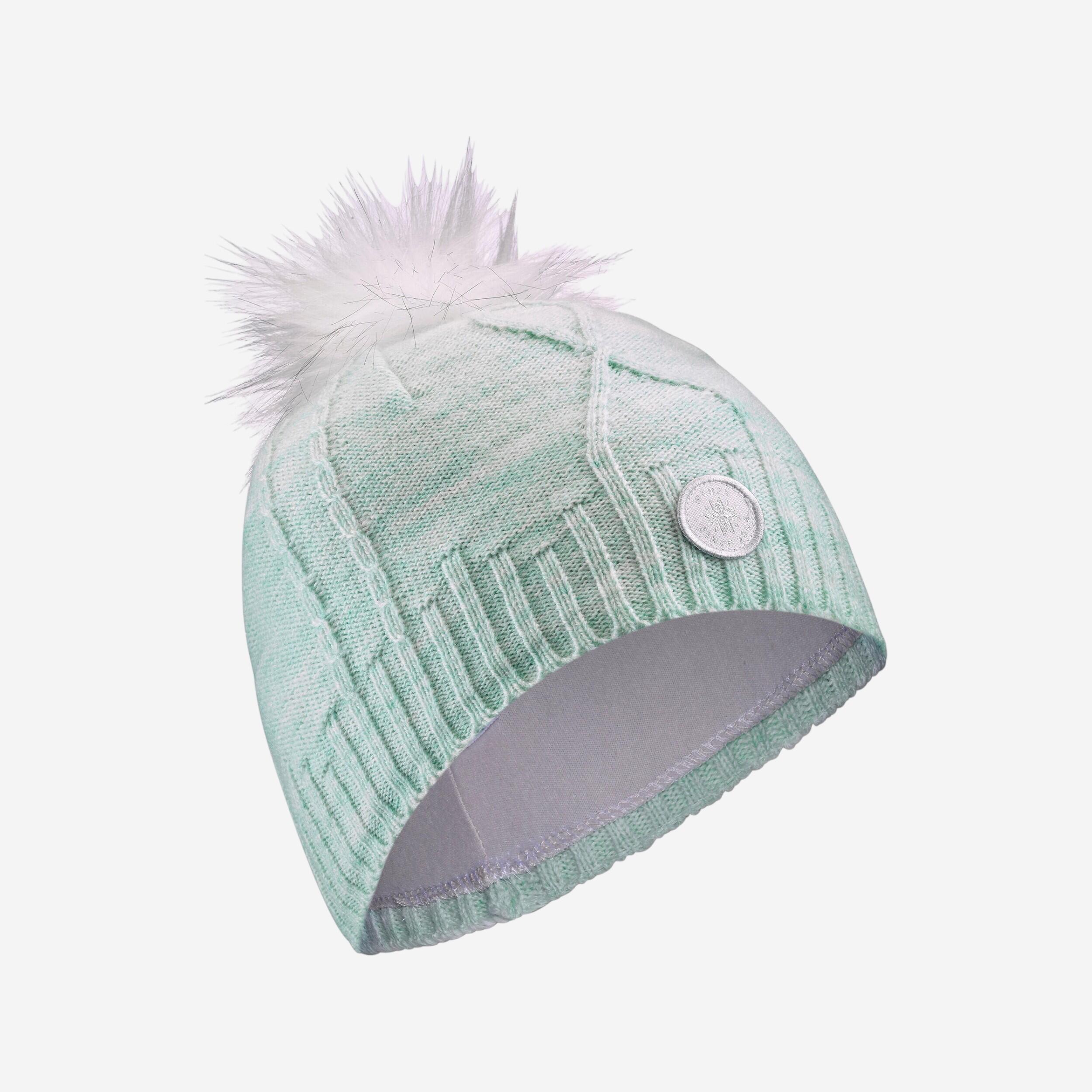 WEDZE Kids’ Cable-knit Fur Wool Hat - Light Green