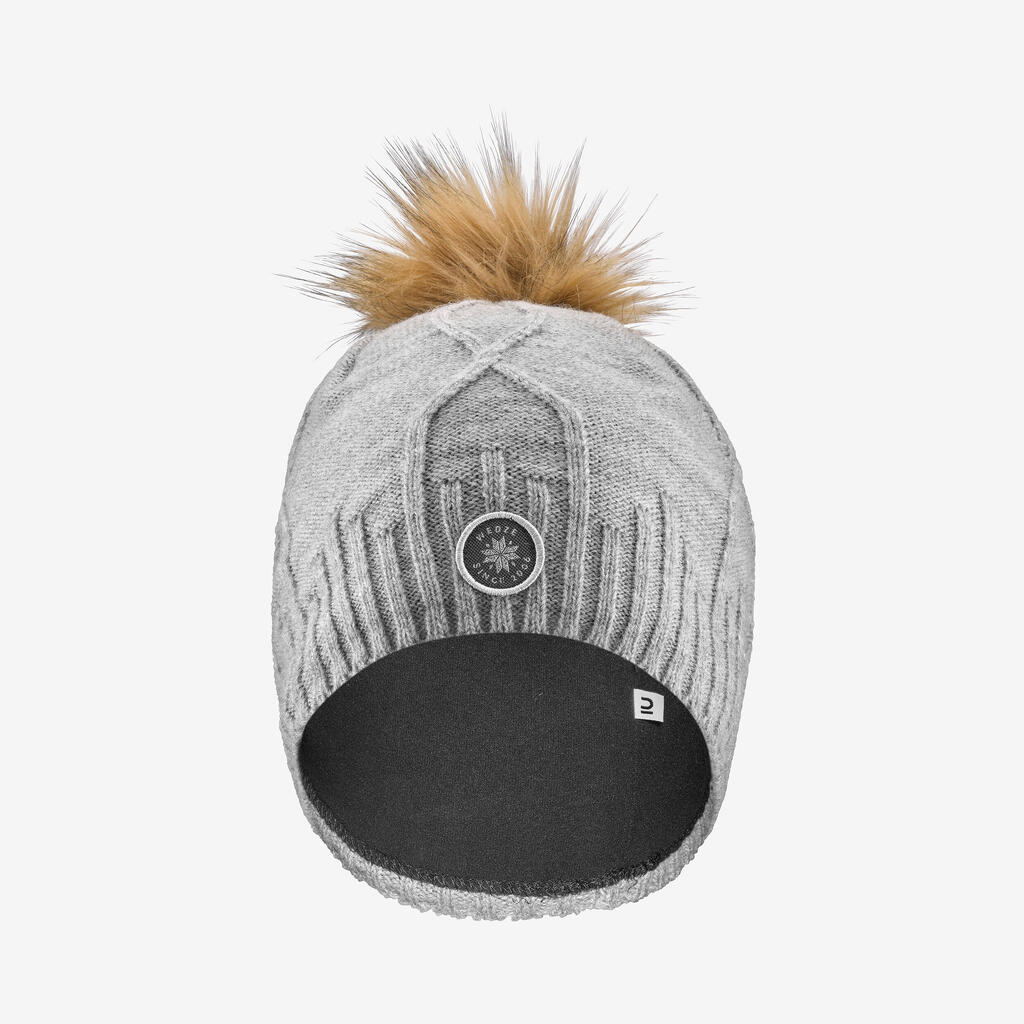 Adult Cable-knit Virgin Fur Hat - Light Grey