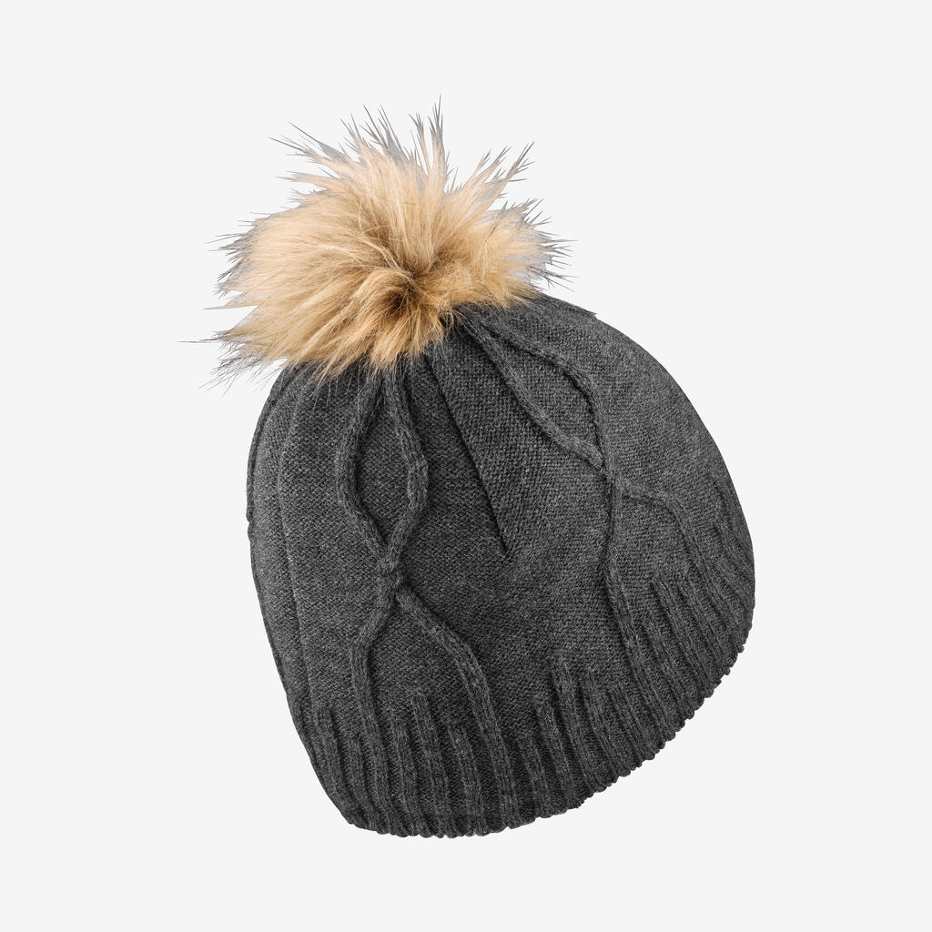 Adult Cable-knit Virgin Fur Hat - Light Grey