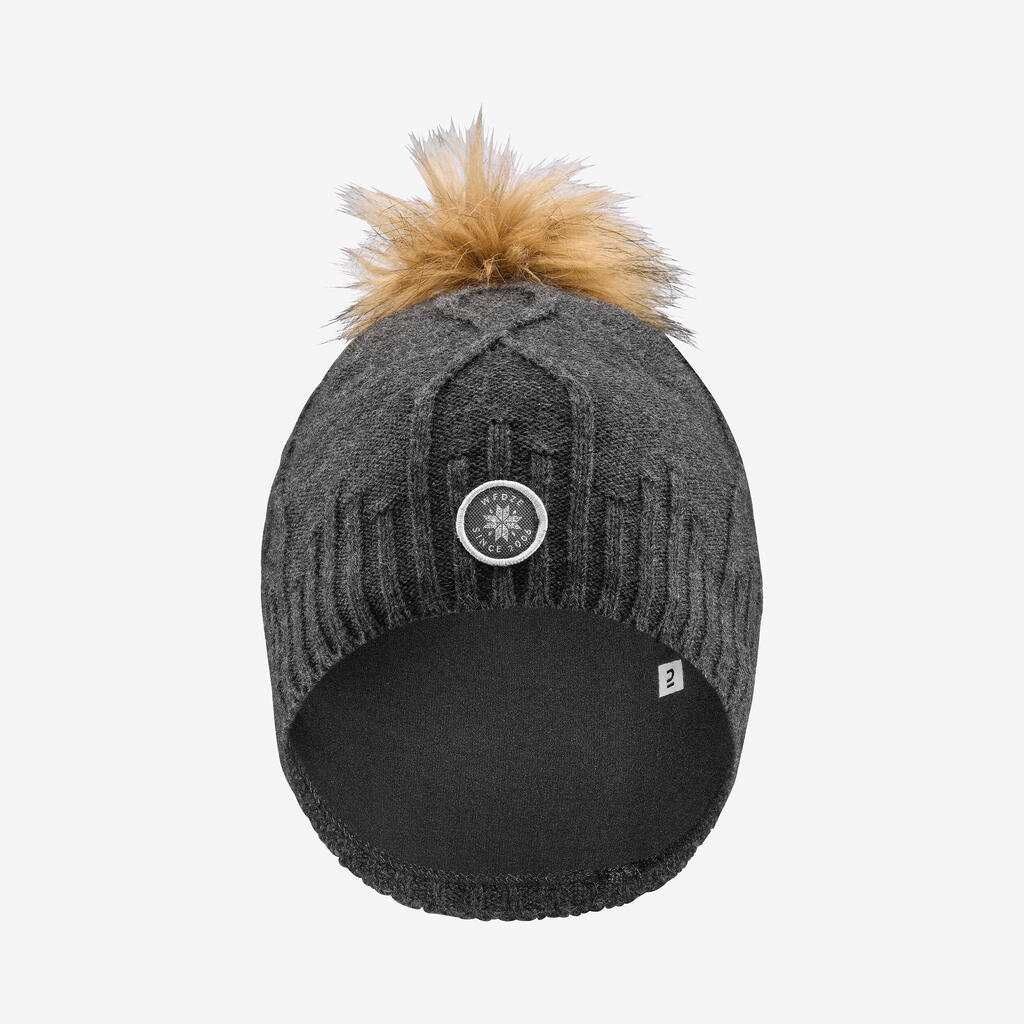 Adult Cable-knit Virgin Fur Hat - Light Grey