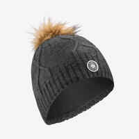 Adult Cable-knit Virgin Fur Hat - Dark Grey