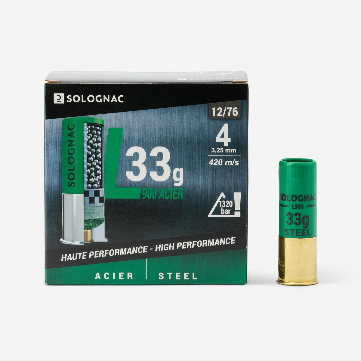 Cartouche L900 33gr Haute Vitesse CALIBRE 12/76 BILLE Acier
N°4 X25