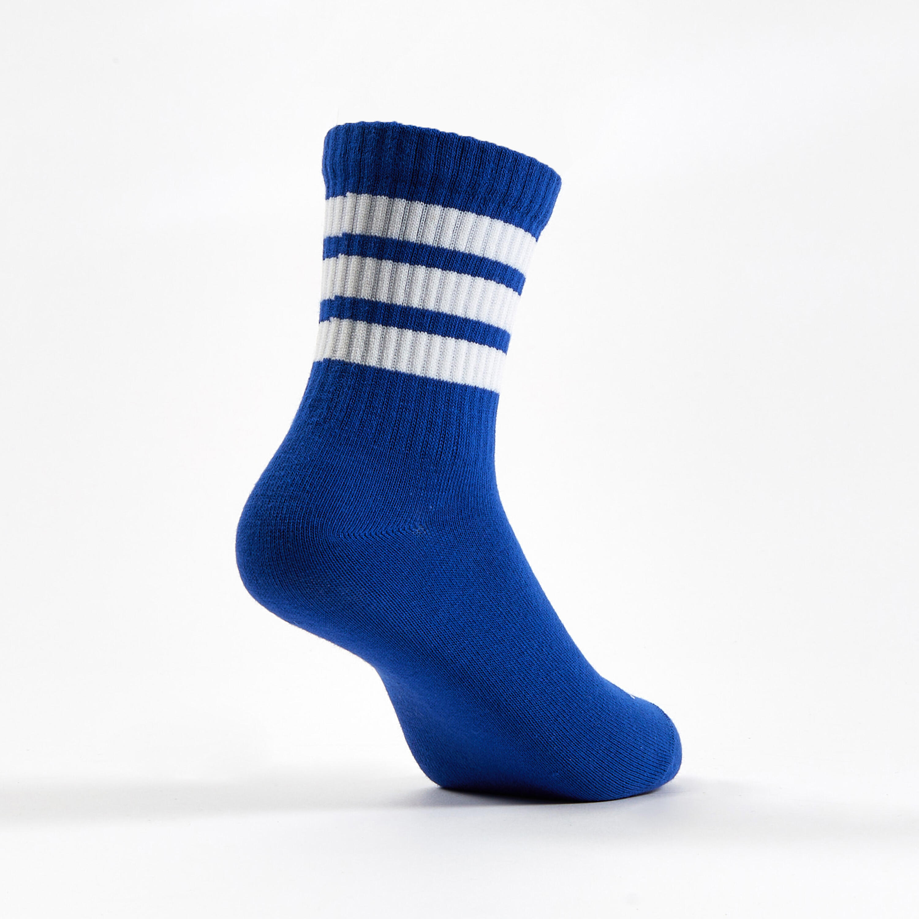 Hoge sportsokken voor kinderen set van 3 paar blauw wit 4/5