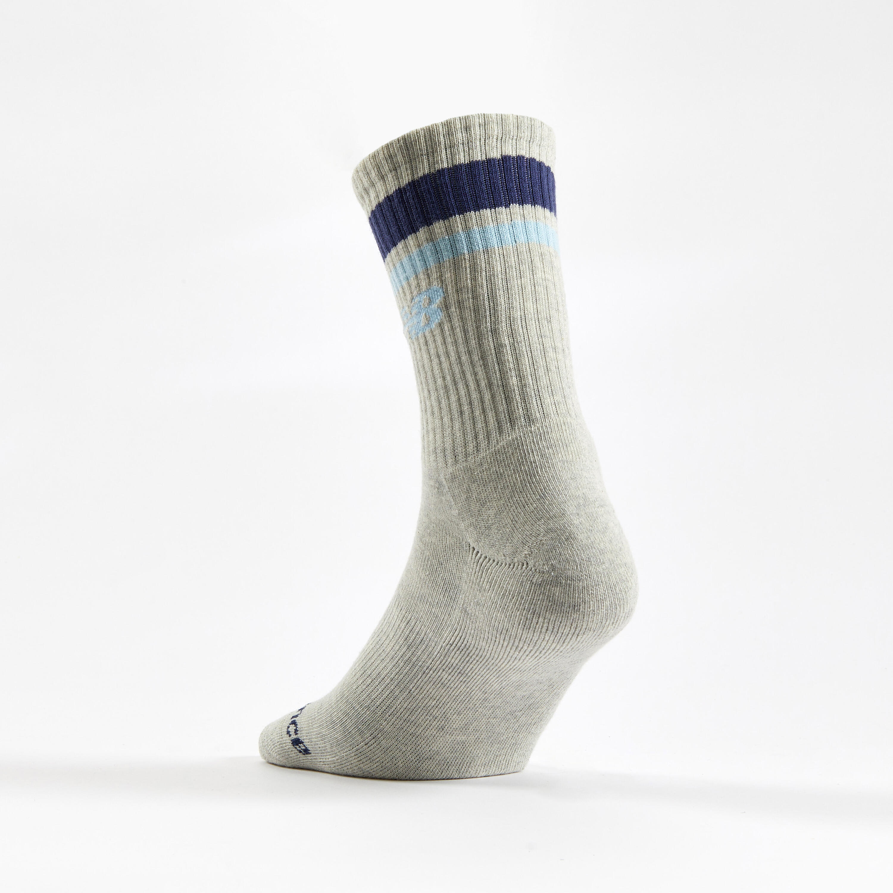 Chaussettes de sport hautes New Balance x 3 grises bandes de couleur 5/6