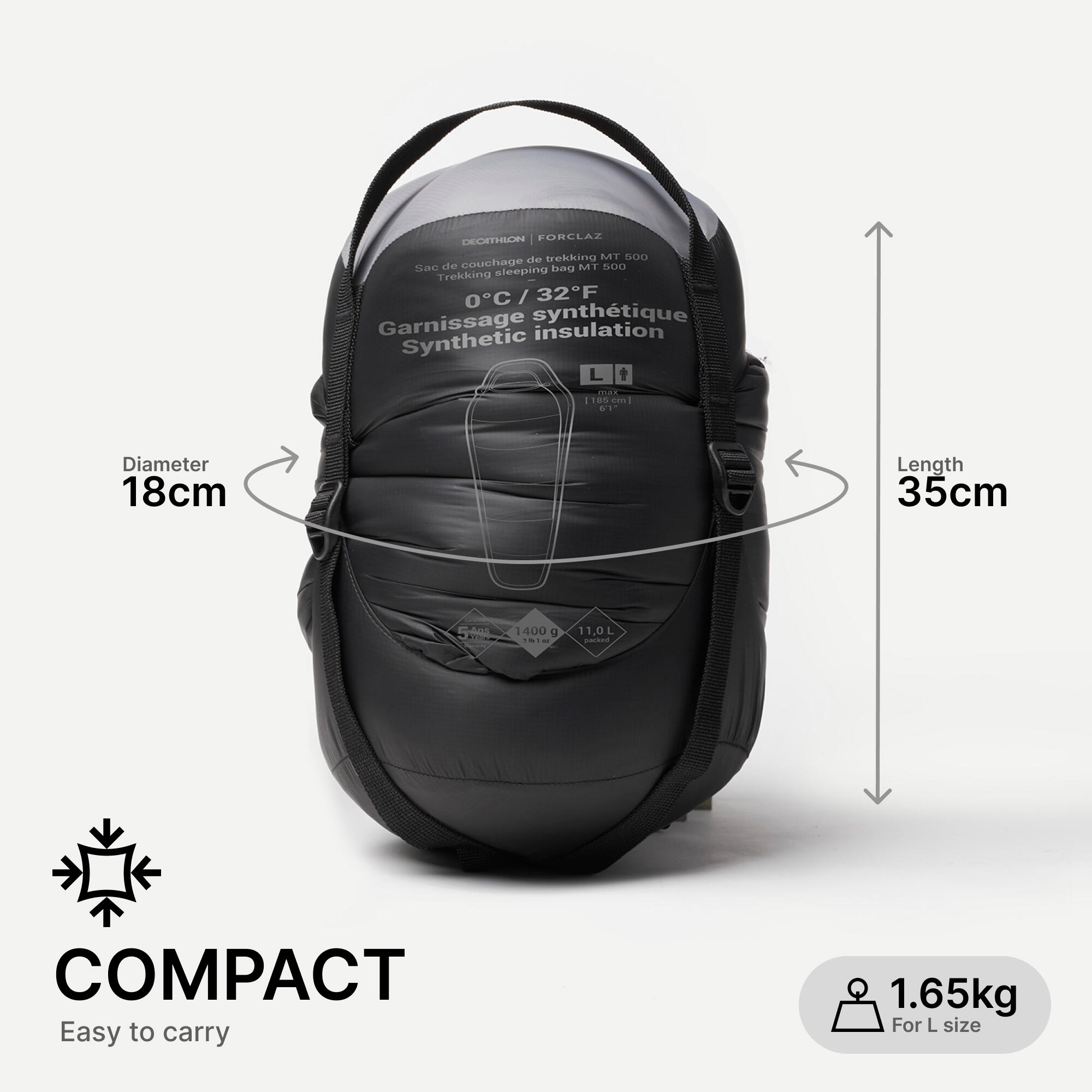 Trekking Sleeping Bag MT500 5°C Synthetic