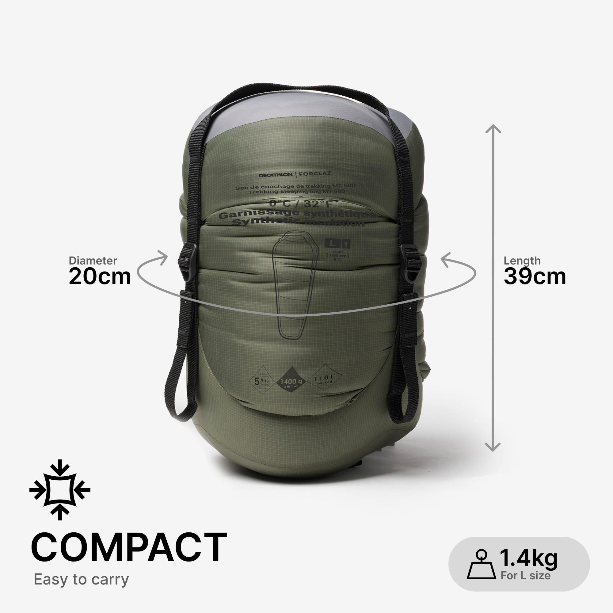 Saco de dormir guata 0ºC con forma de momia  Forclaz MT500 17/28