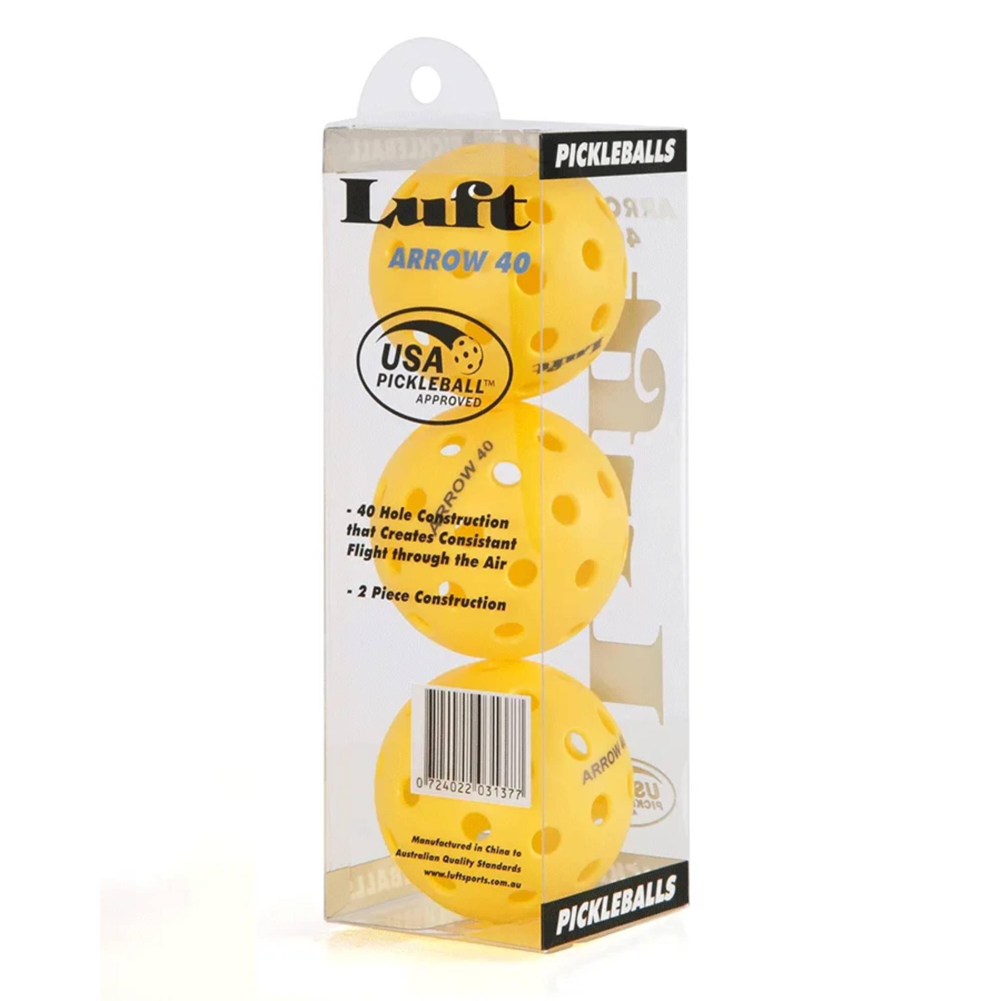 LUFT Arrow 40 Pickleball (Yellow) 3-Ball Pack.