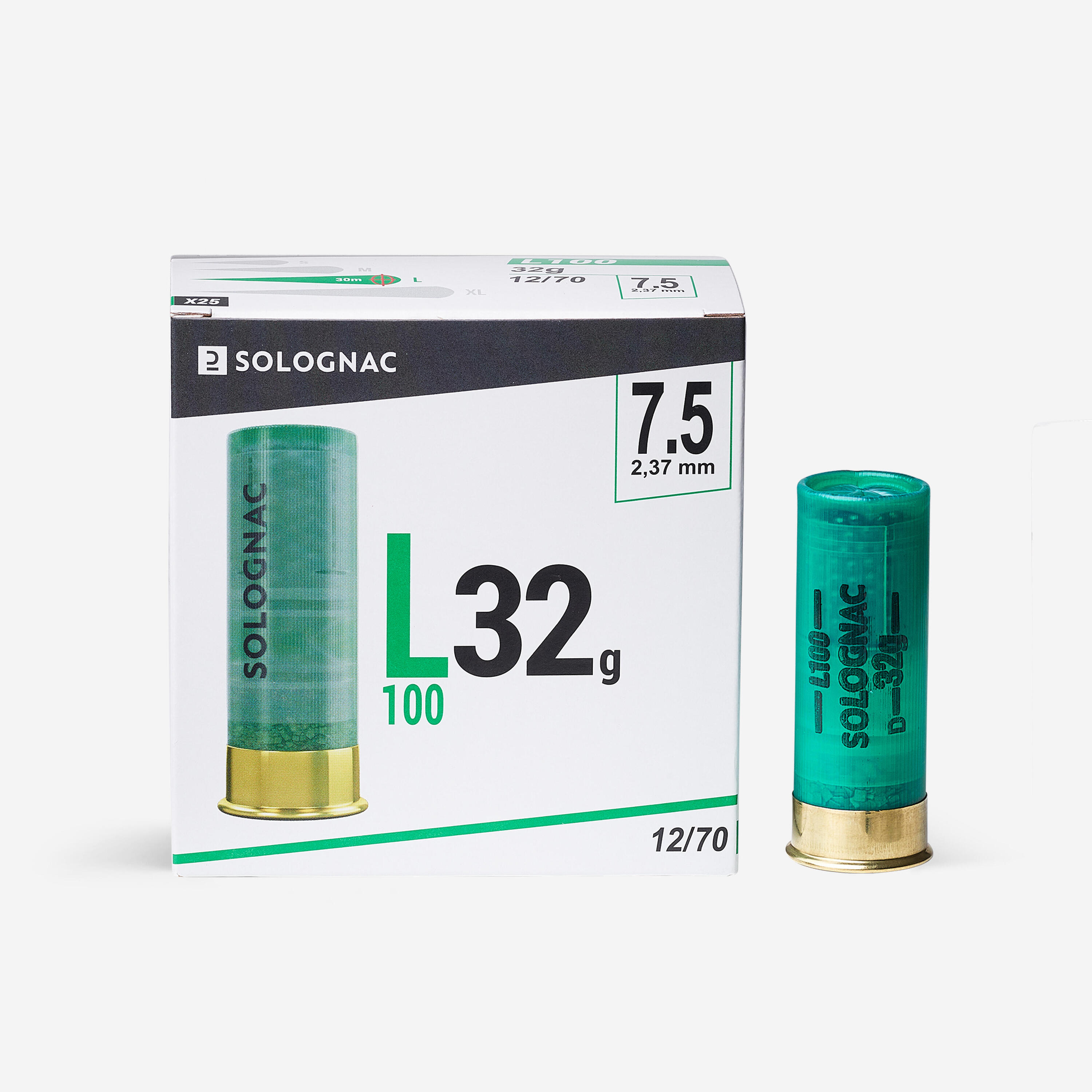 SOLOGNAC Cartucho caza solognac L100 32 g Calibre 12/70 Perdigon N.° 7,5 X25
