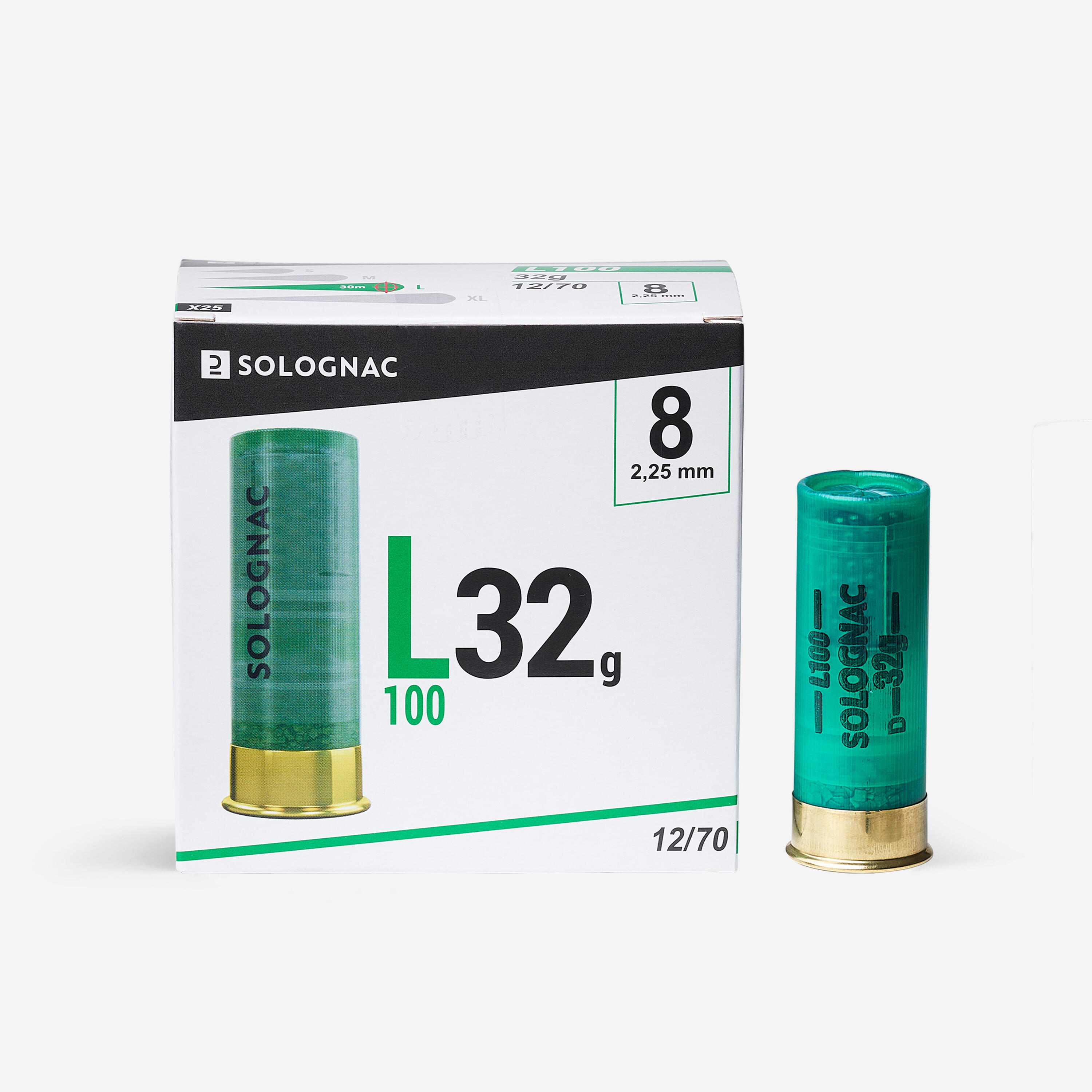 SOLOGNAC Cartucho caza solognac L100 32 g Calibre 12/70 Perdigon N.° 8 X25
