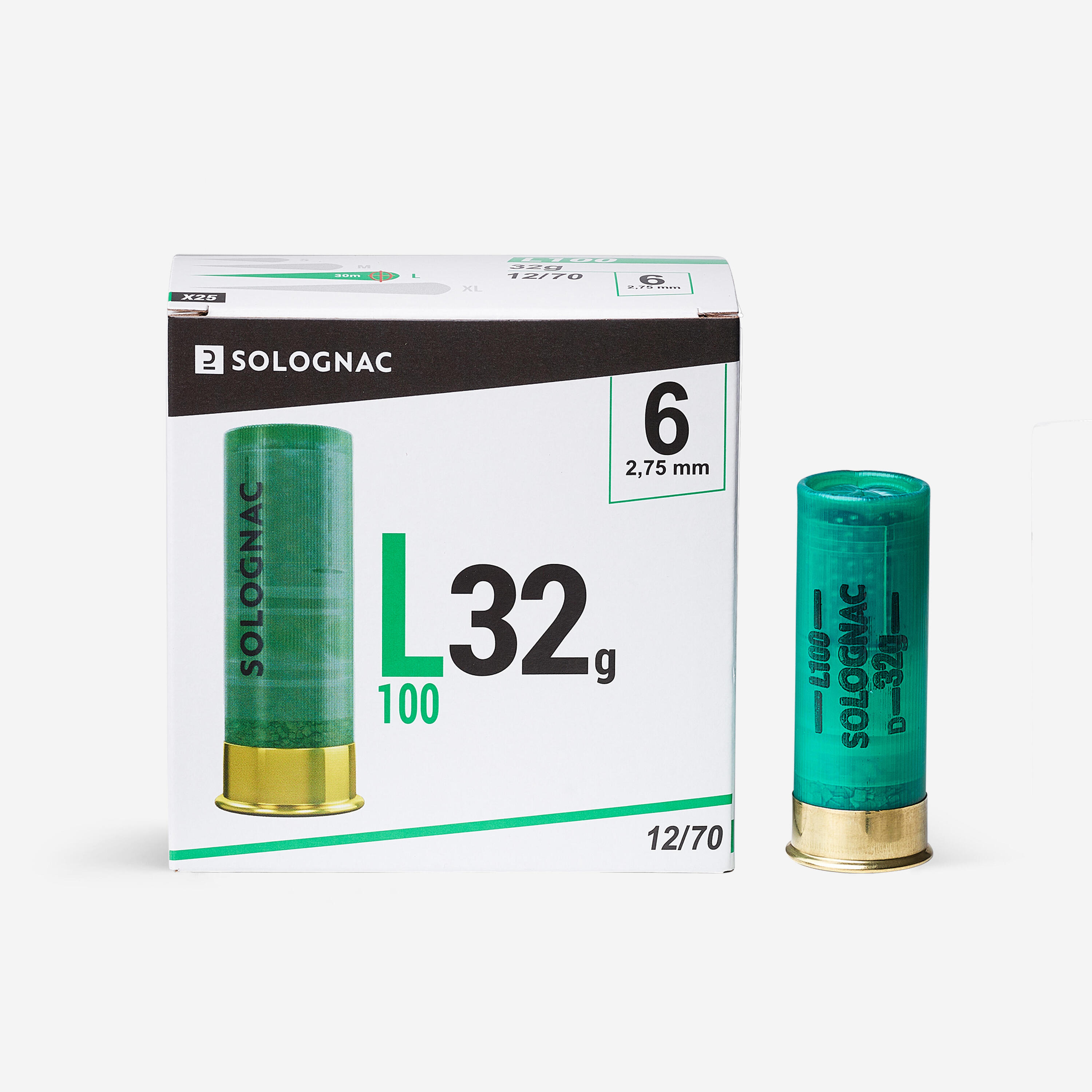 SOLOGNAC Cartucho caza solognac  L100 32 g Calibre12/70 perdigon N.° 6 X25