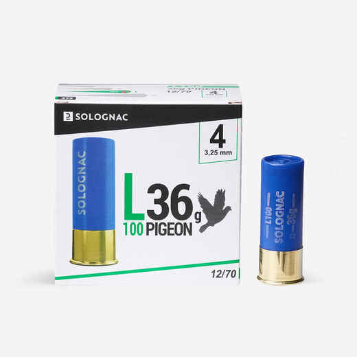 
      L100 36 g PIGEON CARTRIDGE CALIBRE 12/70 SHOT SIZE N°4 X25
  