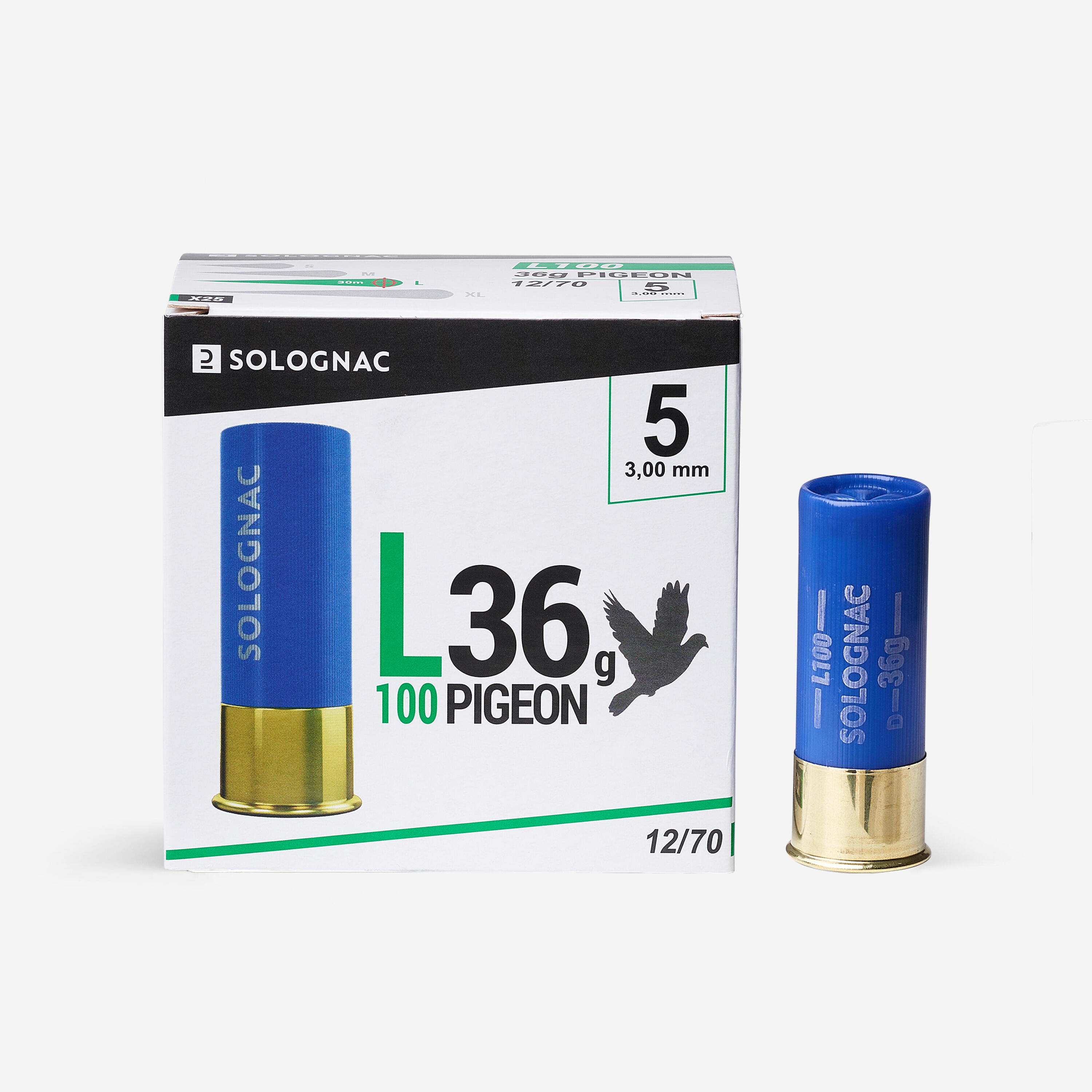 SOLOGNAC Cartucho Caza Solognac L100 36 g Pichón Calibre 12/70 Perdigón N.° 5 x25