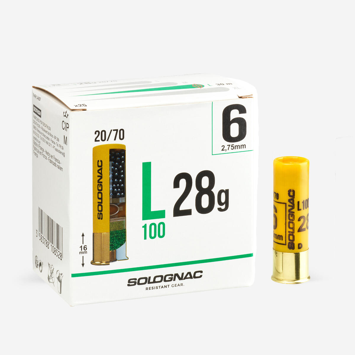 CARTOUCHE L100 28g CALIBRE 20/70 PLOMB N°6 X25