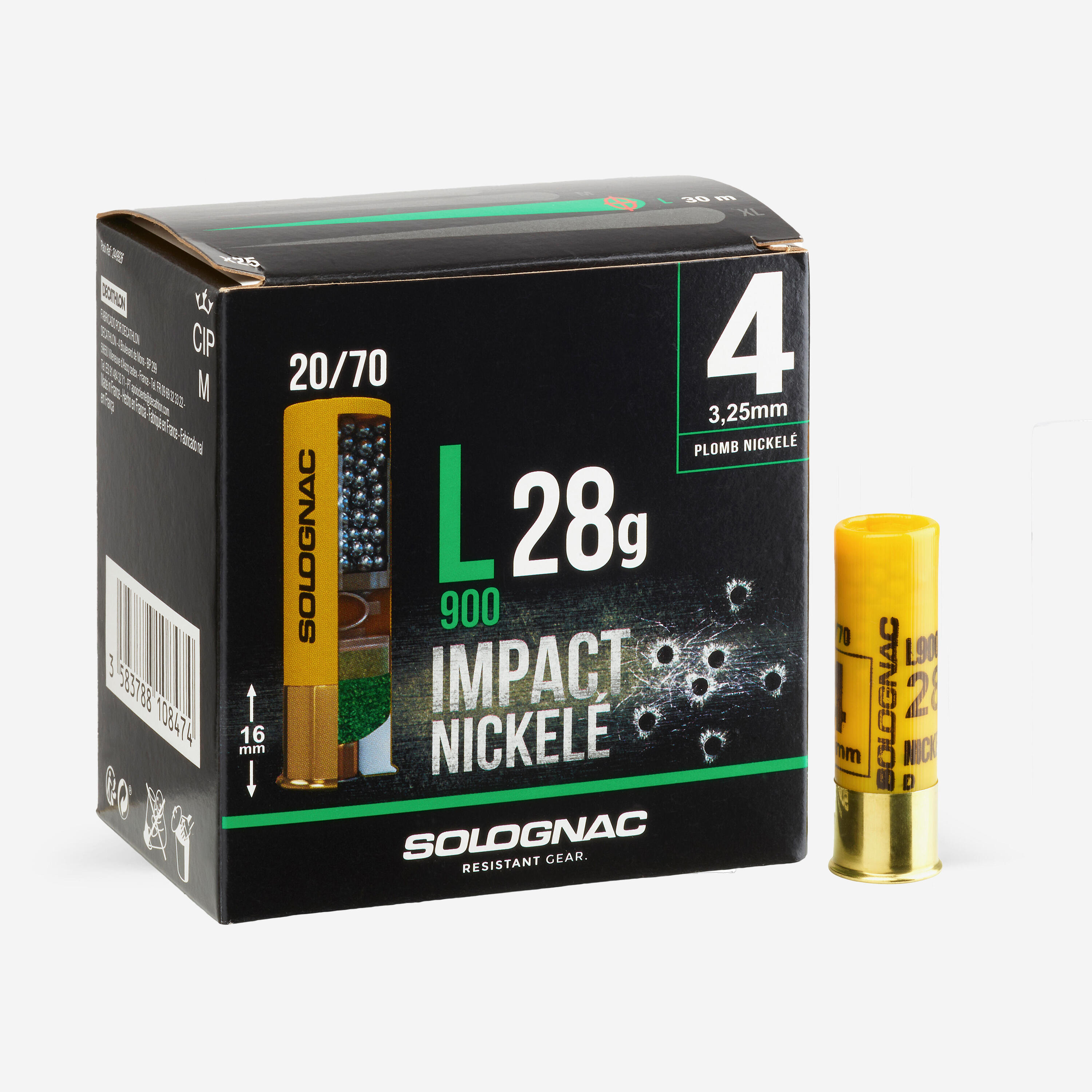 SOLOGNAC Cartucho L900 28 g NI Calibre 20/70 Perdigón N.° 4 x25