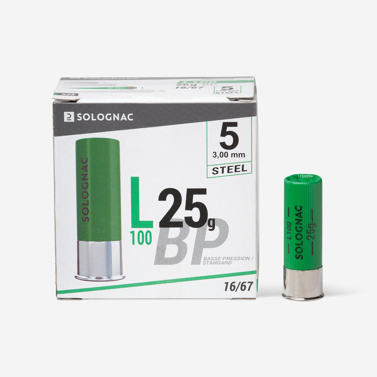 CARTOUCHE L100 25G BASSE PRESSION CALIBRE 16/67 BILLE ACIER N°5X25