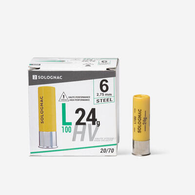 Cartucho Solognac L100 24 g Calibre 20/70 Alta Presión Perdigón Acero N.° 6 x25