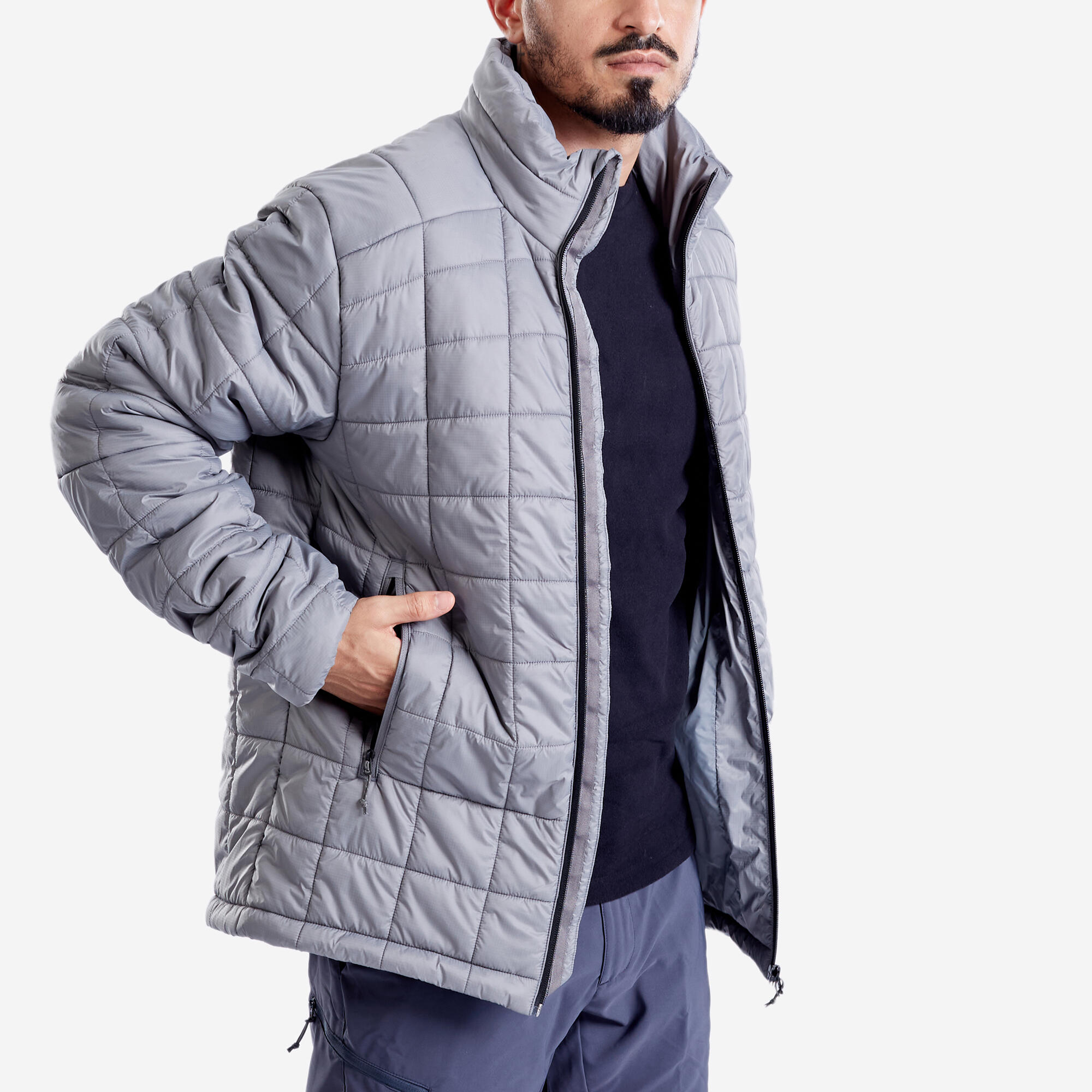Men Lightweight Packable Padded Jacket MT100 -5°C Grey