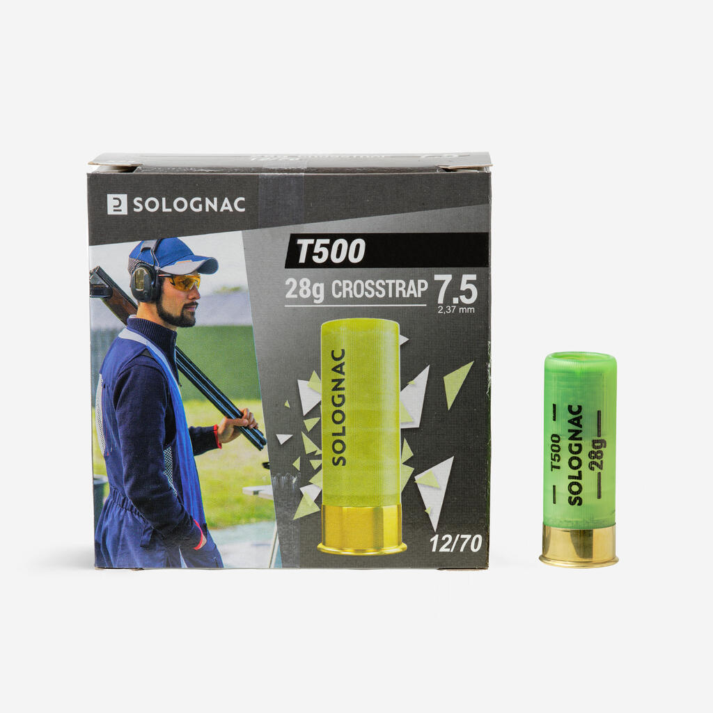 CARTRIDGE CLAY PIGEON SHOOTING T500 CROSS-TRAP 28G CALIBRE 12/70 PELLET No. 7.5 X 25