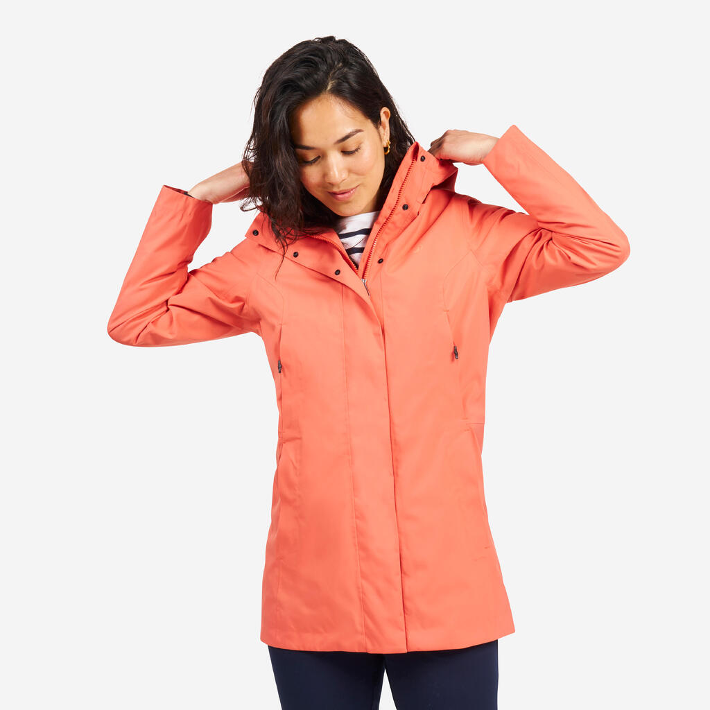 Women’s long waterproof raincoat - Sailing 500 brick