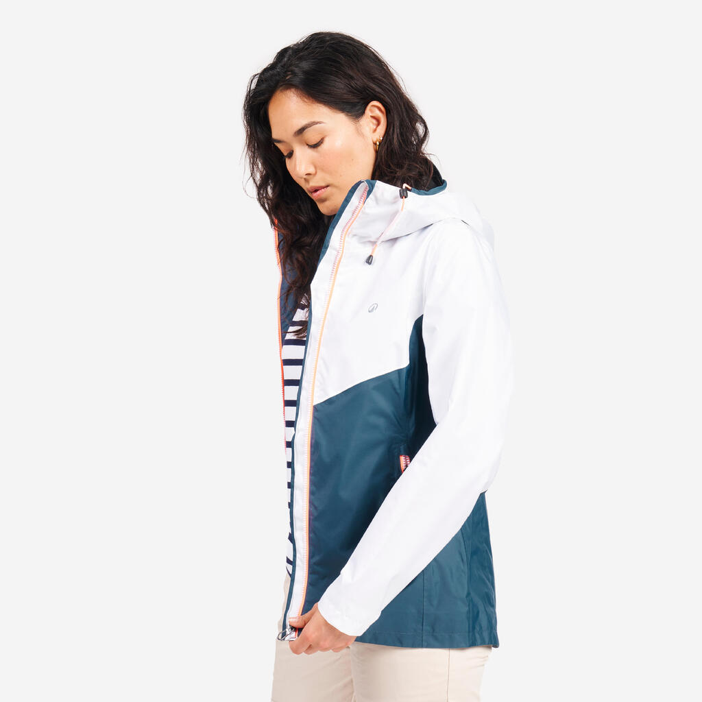 Chaqueta impermeable y rompevientos para mujer Tribord Sailing 100 blanco