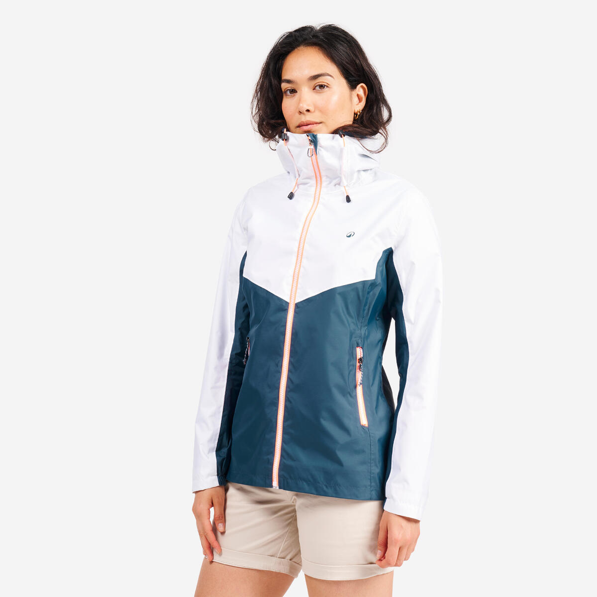 Veste imperméable de voile - veste de pluie sailing 100 femme gris blanc