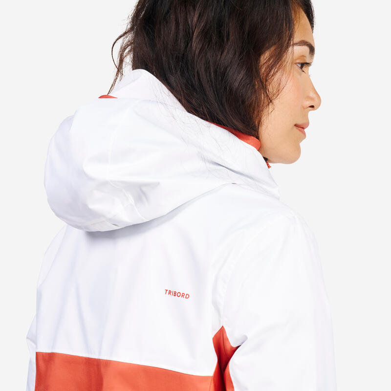 Veste de voile imperméable Femme - Sailing 100 blanc orange