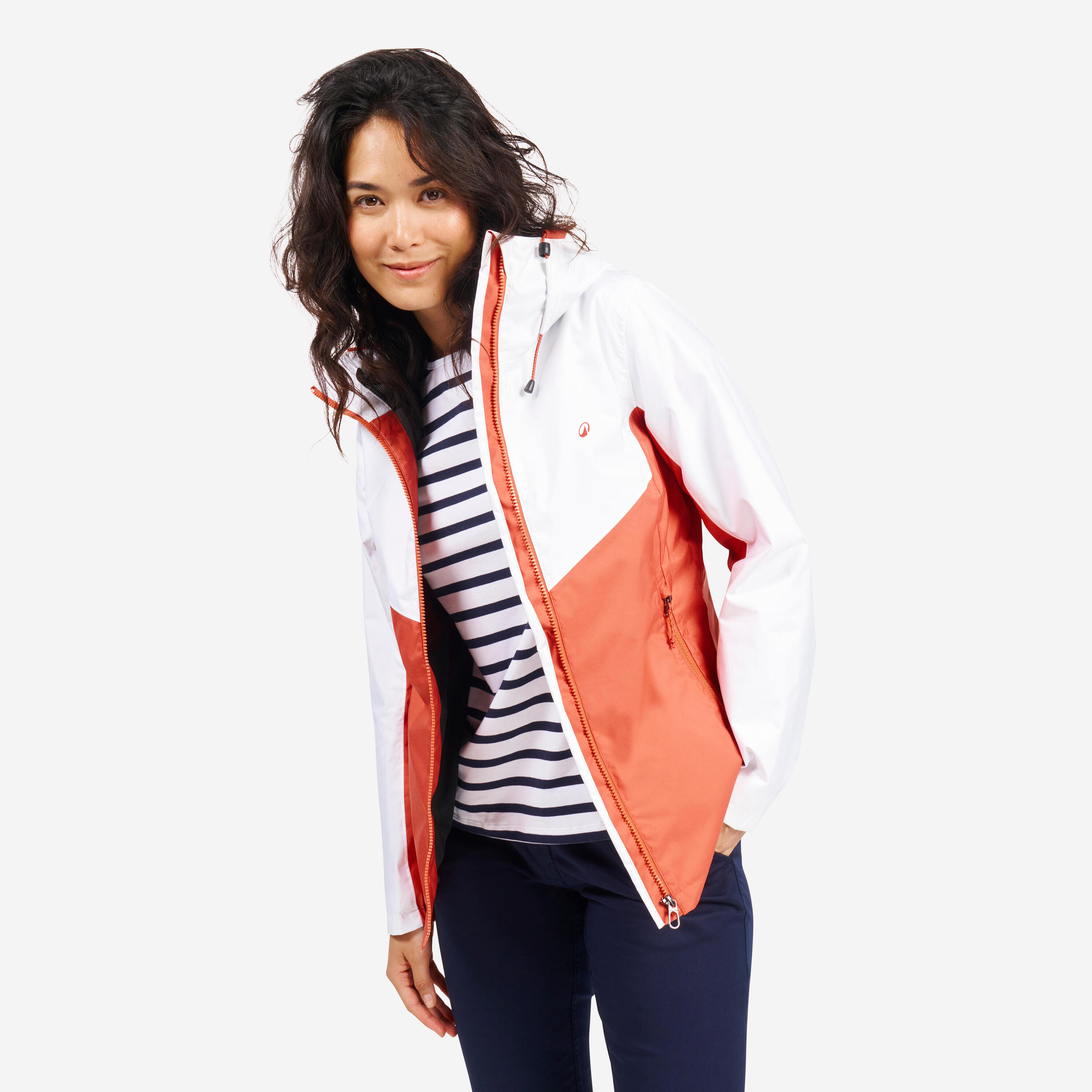 Waterdichte zeiljas voor dames Sailing 100 wit oranje 8/8