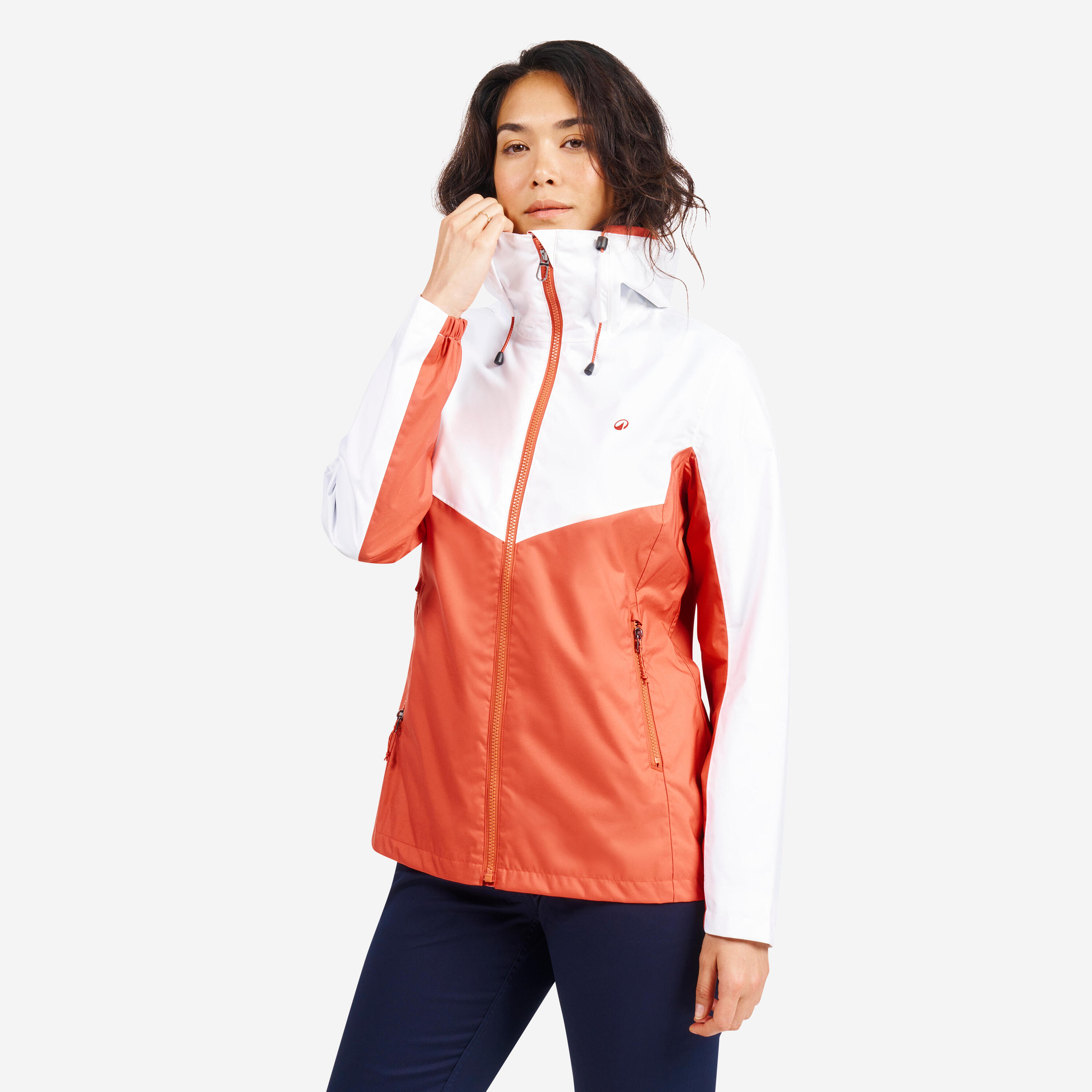 Chamarra de vela impermeable blanco con naranja para mujer Sailing 100 13/21