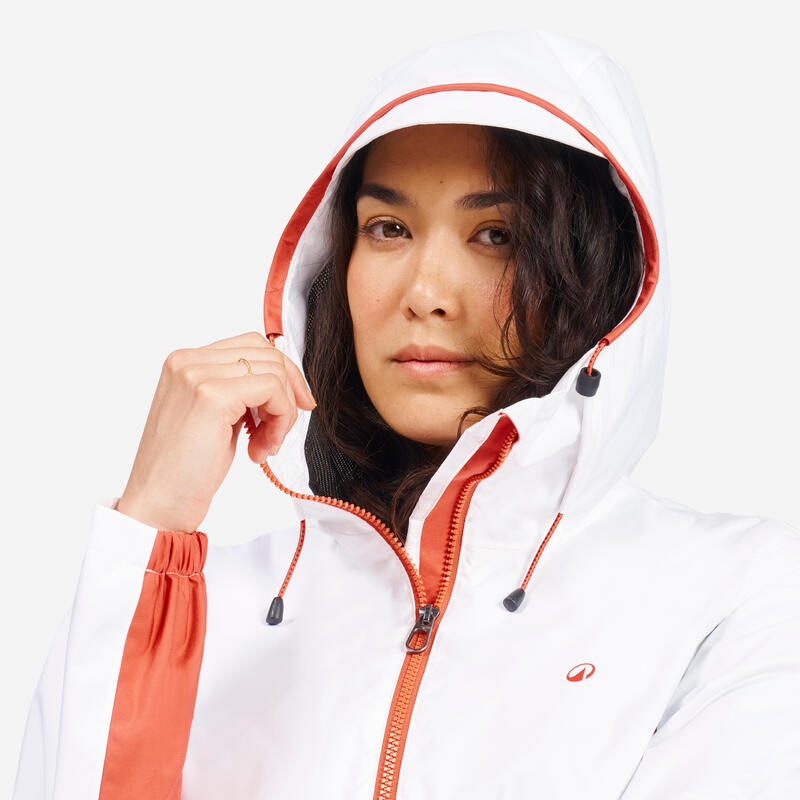 Veste de voile imperméable Femme - Sailing 100 blanc orange