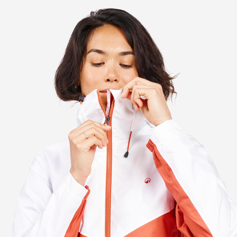 Veste de voile imperméable Femme - Sailing 100 blanc orange