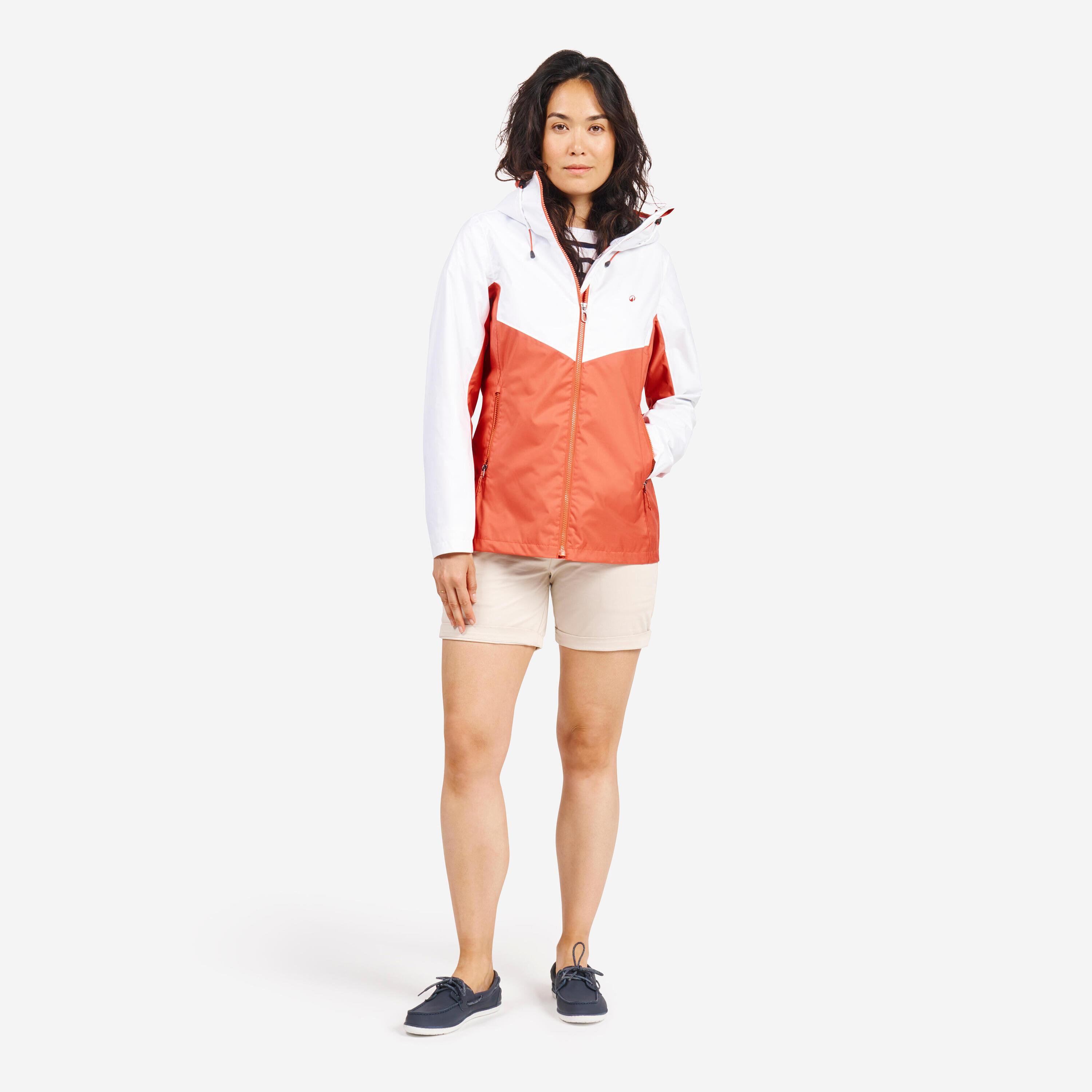 Chamarra de vela impermeable blanco con naranja para mujer Sailing 100 21/21
