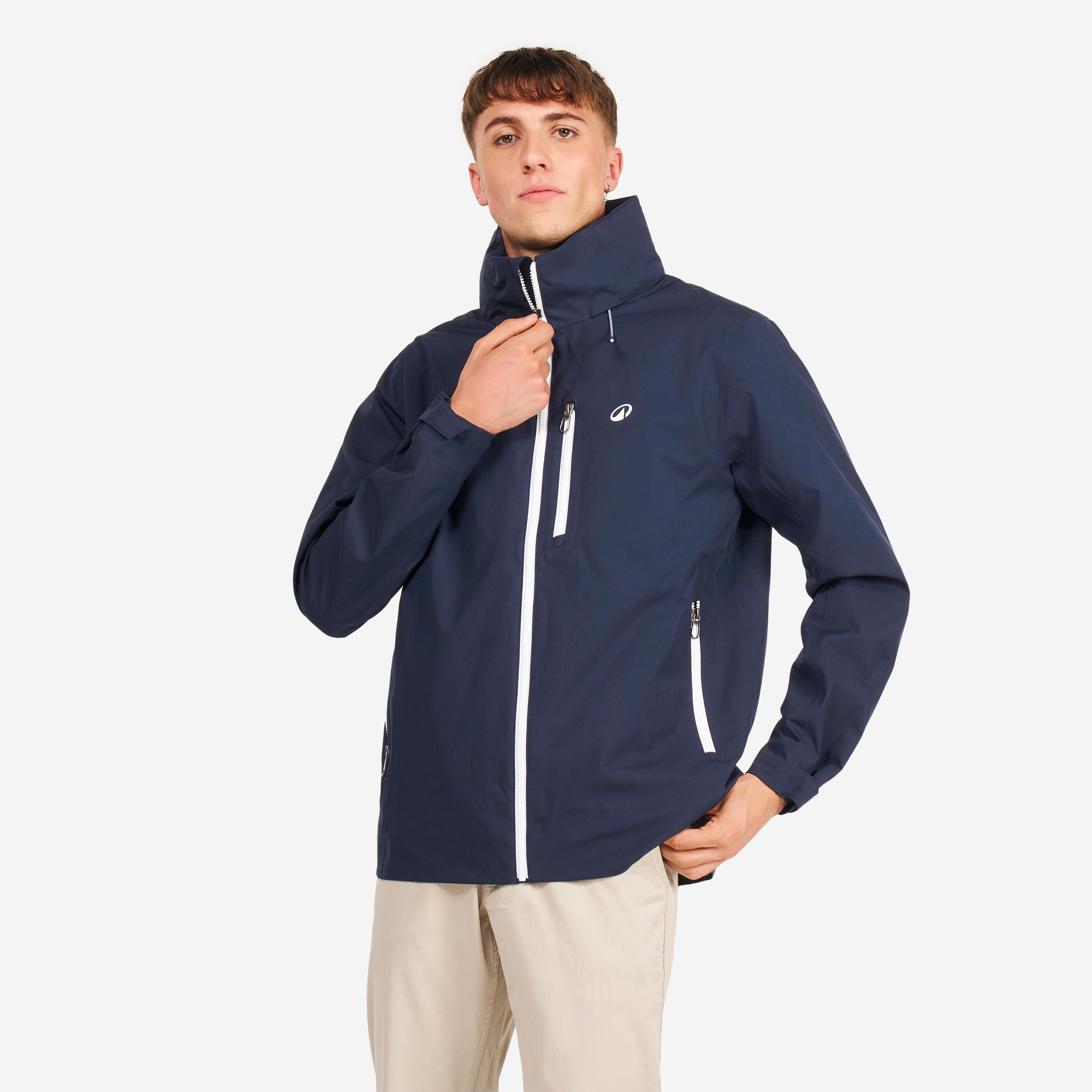 Water- en winddichte jas voor heren Sailing 500 marineblauw wit 3/8