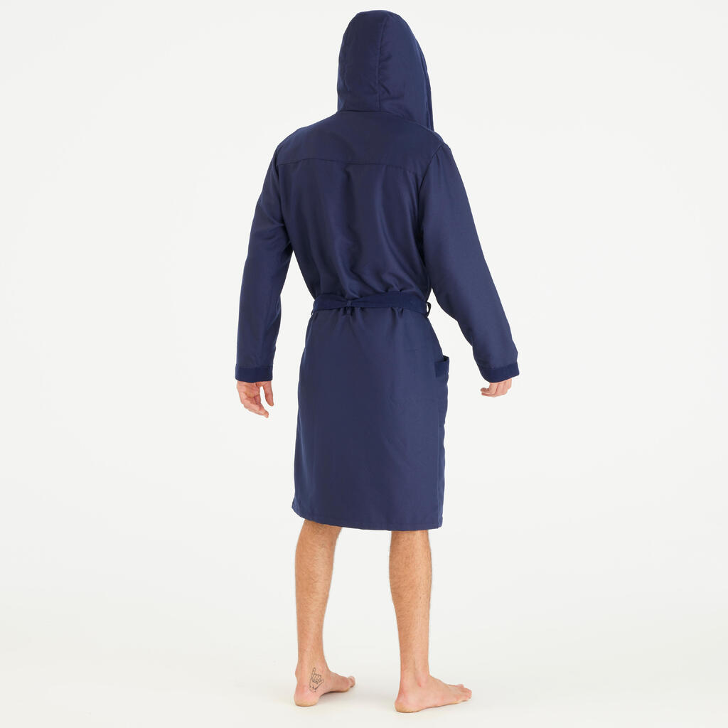 Men’s microfibre compact hooded bathrobe in dark blue