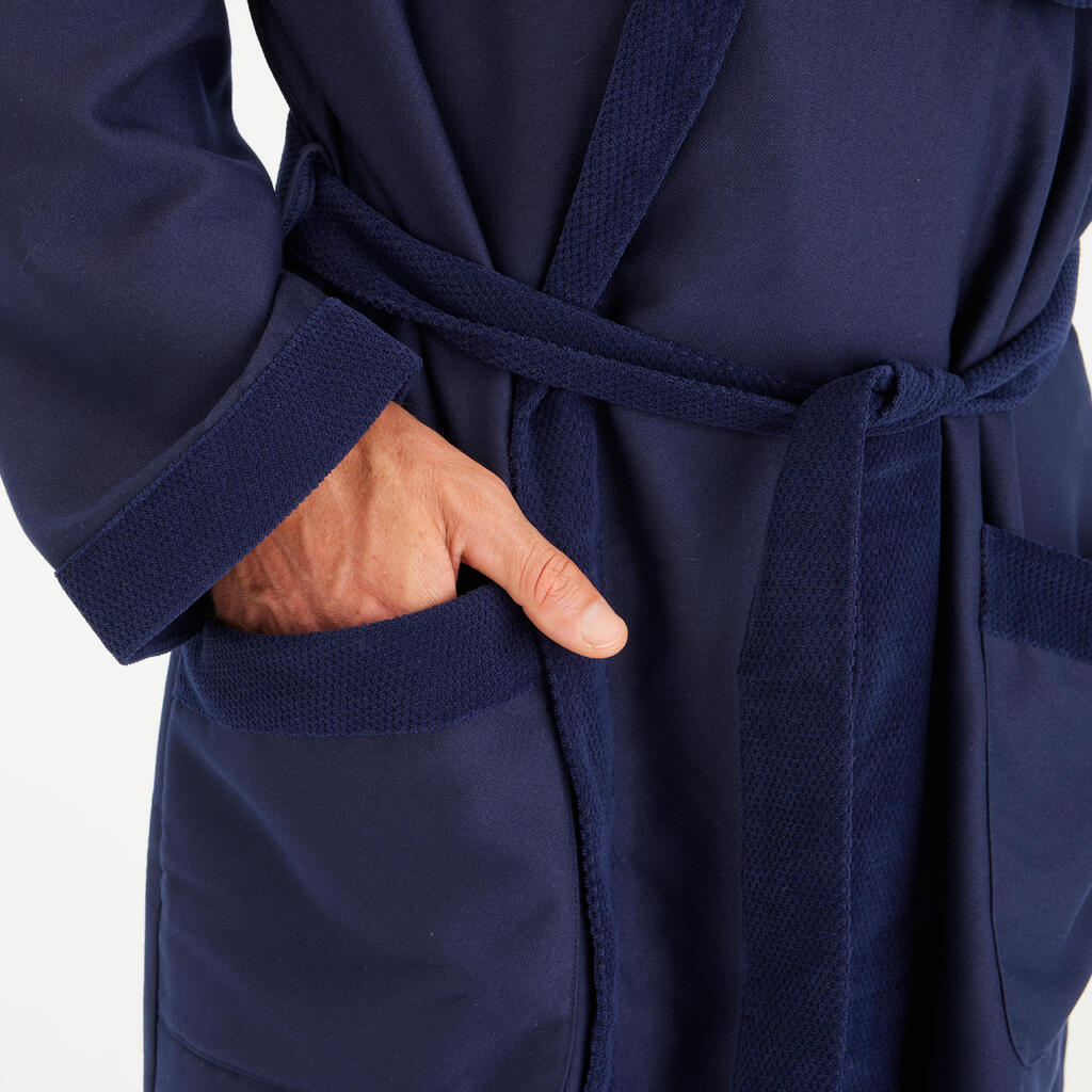 Men’s microfibre compact hooded bathrobe in dark blue