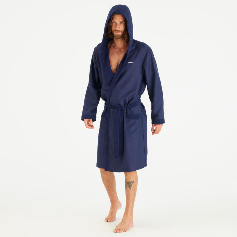 Peignoir de bain compact homme à capuche en microfibre bleu foncé