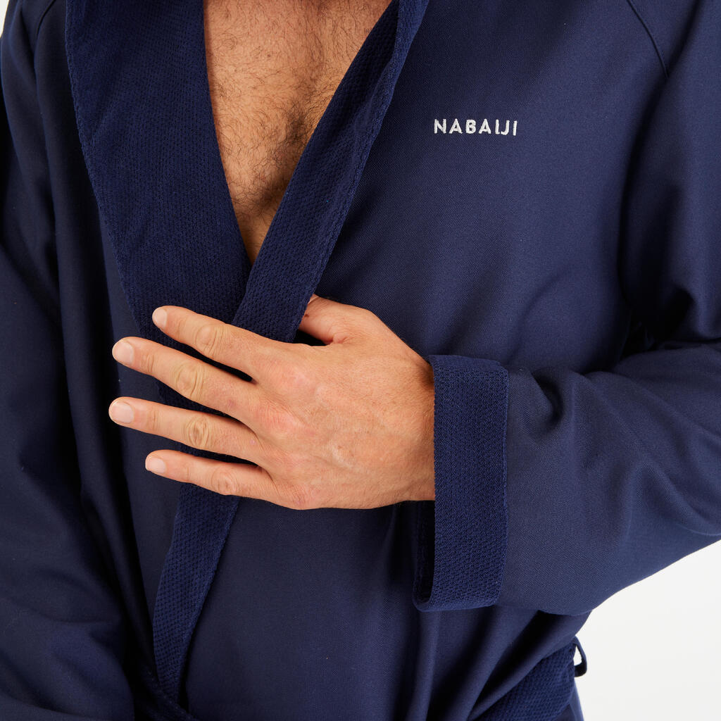 Men’s microfibre compact hooded bathrobe in dark blue