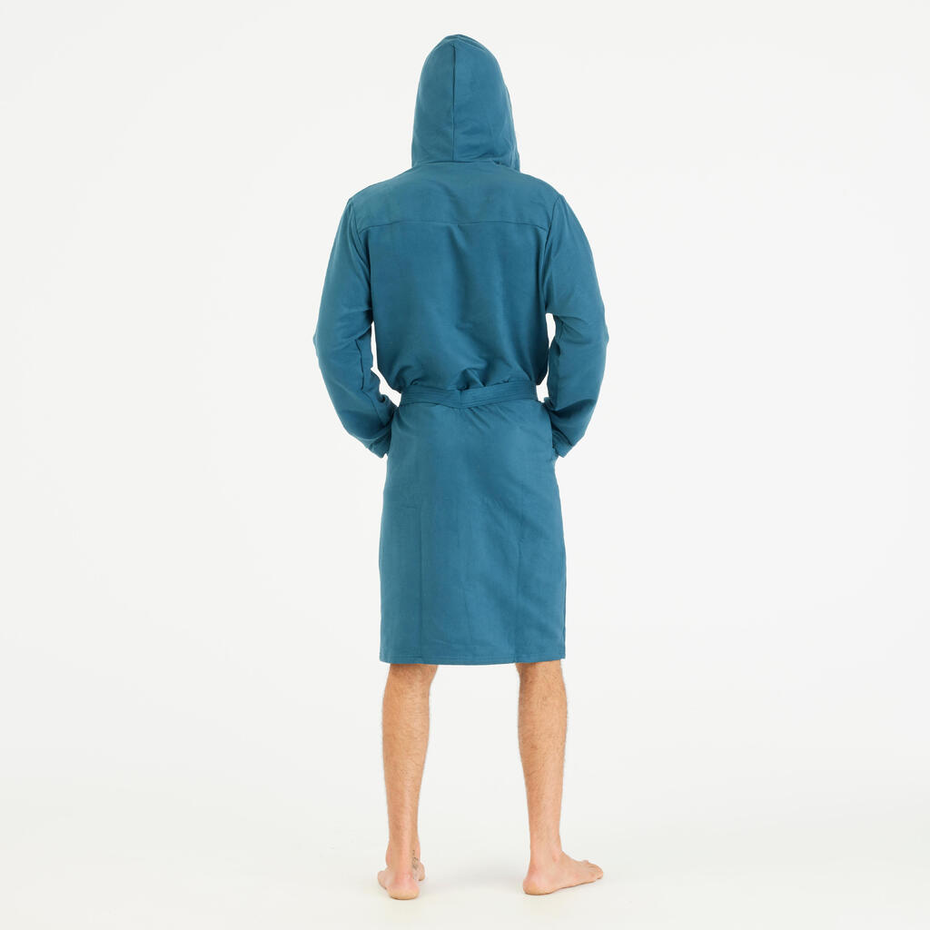 Men’s microfibre compact hooded bathrobe in duck blue