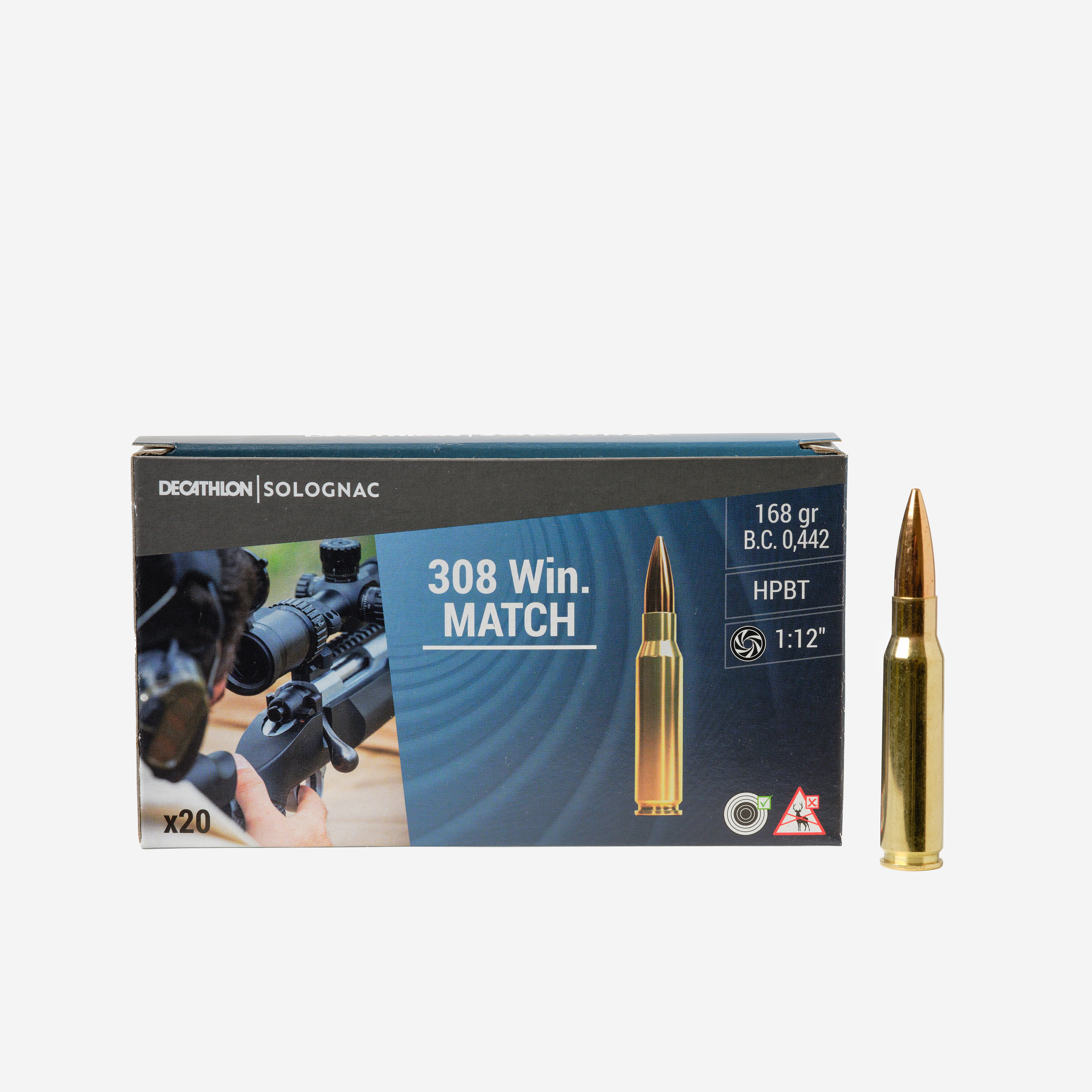 Töltény sportlövészethez 308 WINCHESTER HPBT MATCH, 20 db Solognac