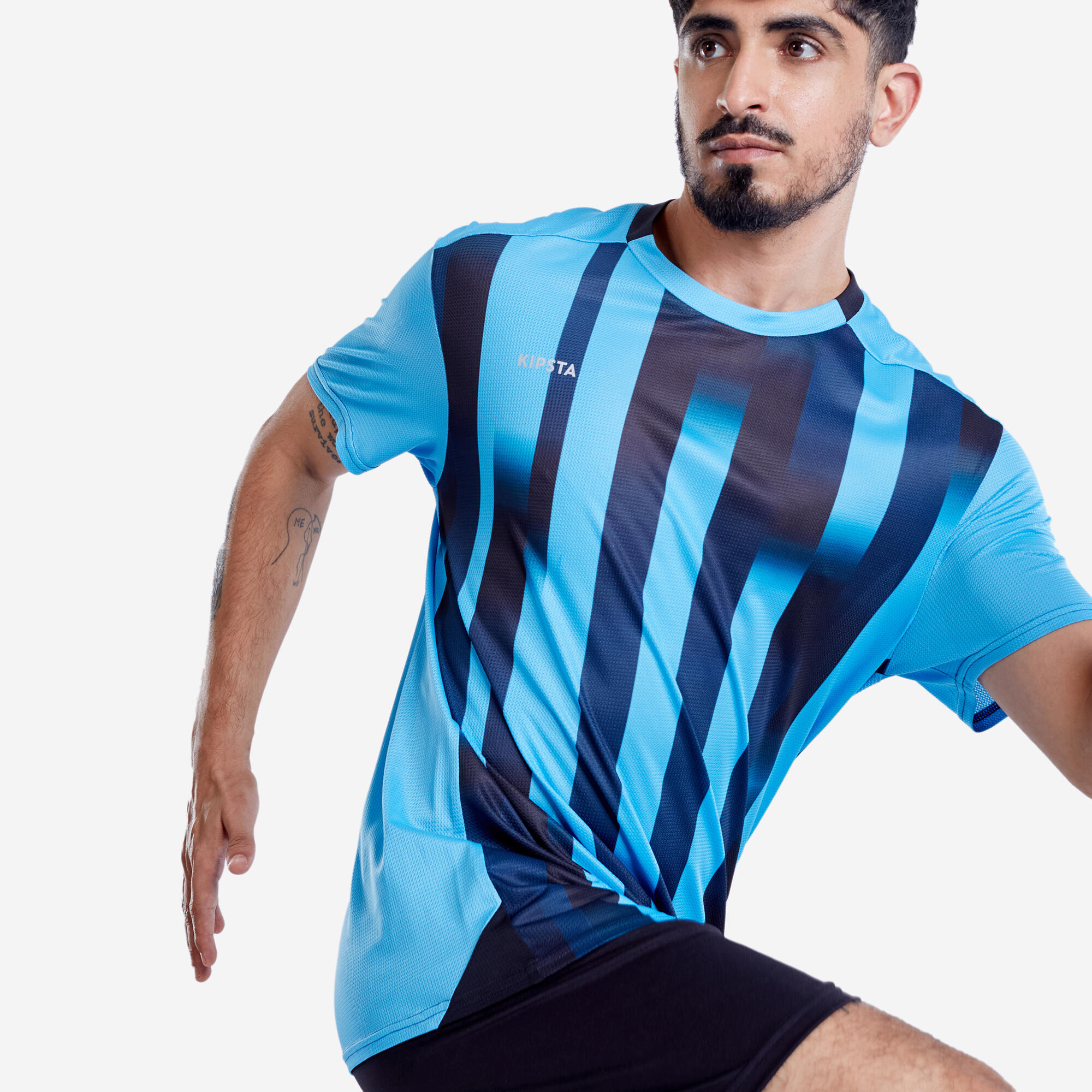 Men Football Short Sleeve Tshirt Quick Dry F100 - Blue & Black