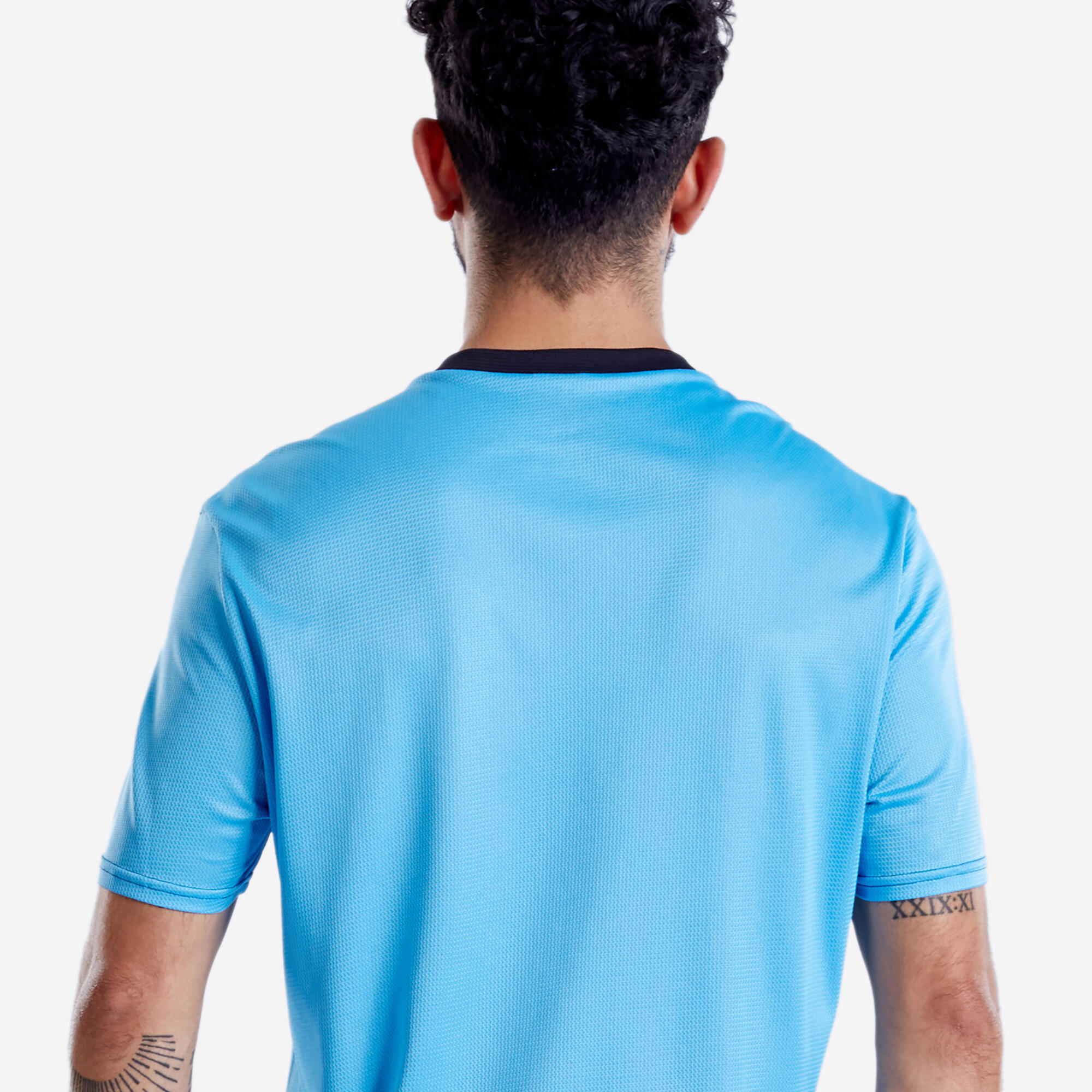 Men Football Short Sleeve Tshirt Quick Dry F100 - Blue & Black